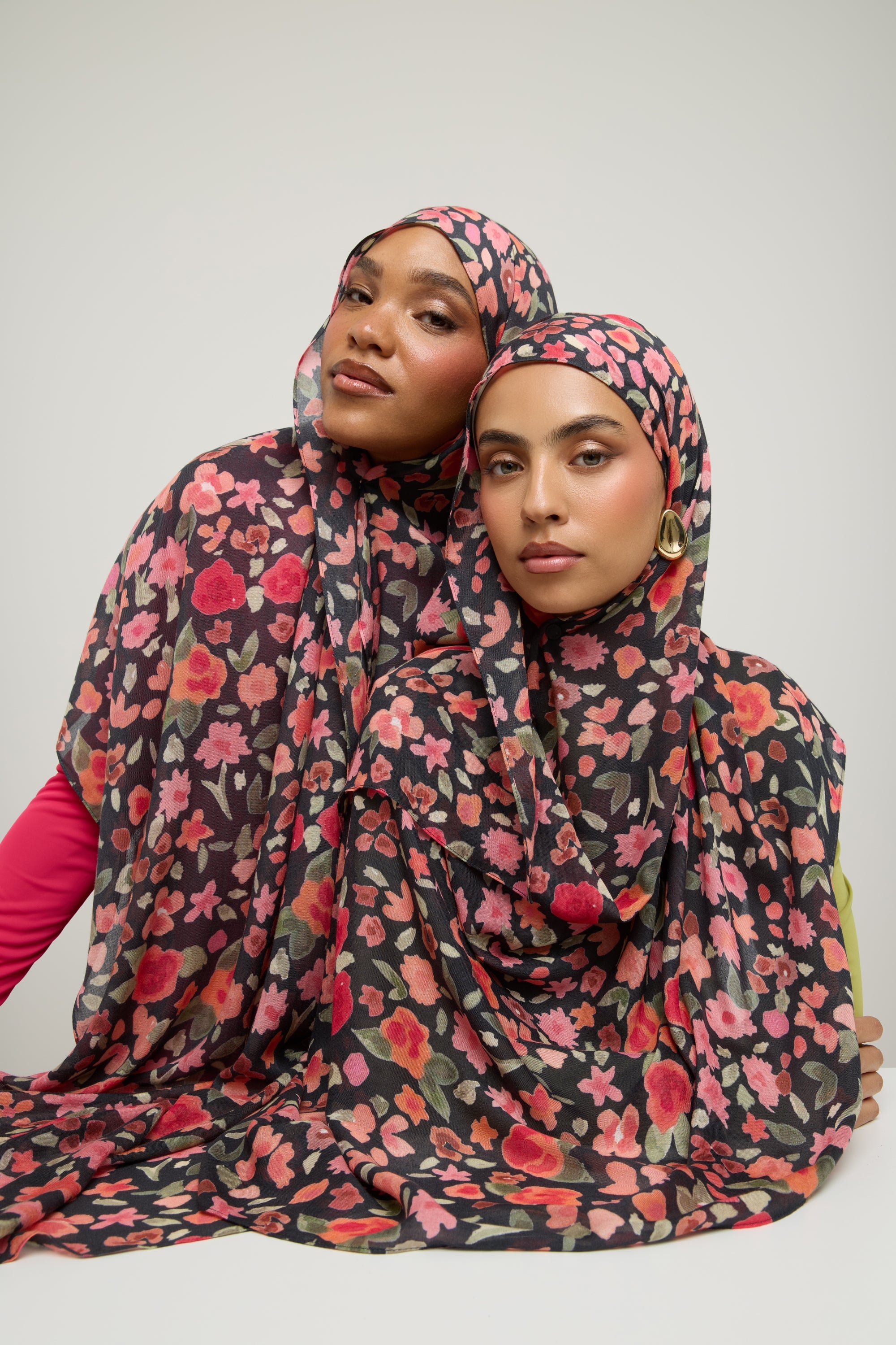 Printed Modal Hijab - Black Ditsy Floral Hijab Veiled