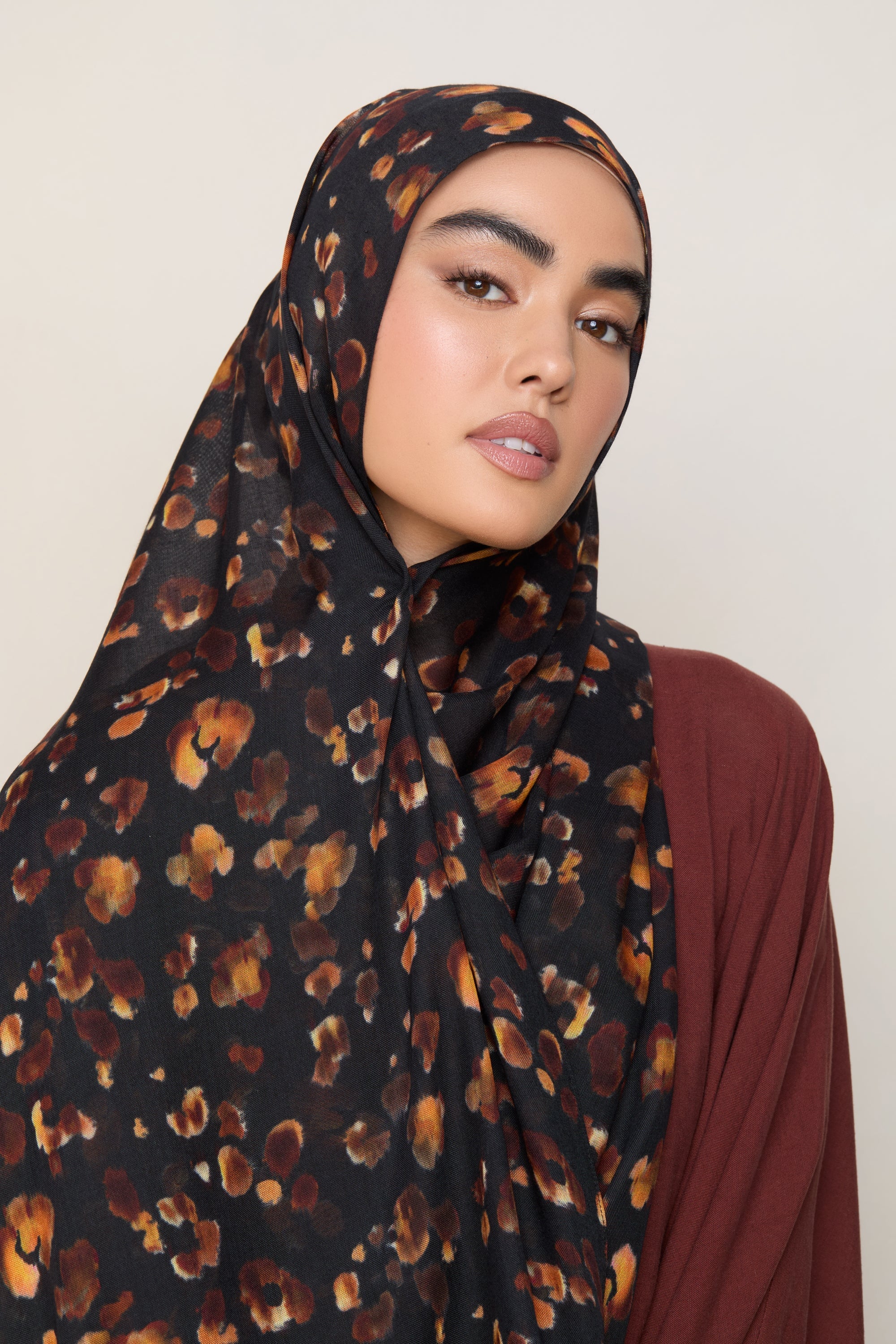 Printed Modal Hijab - Black Leopard Bloom Hijabs Veiled