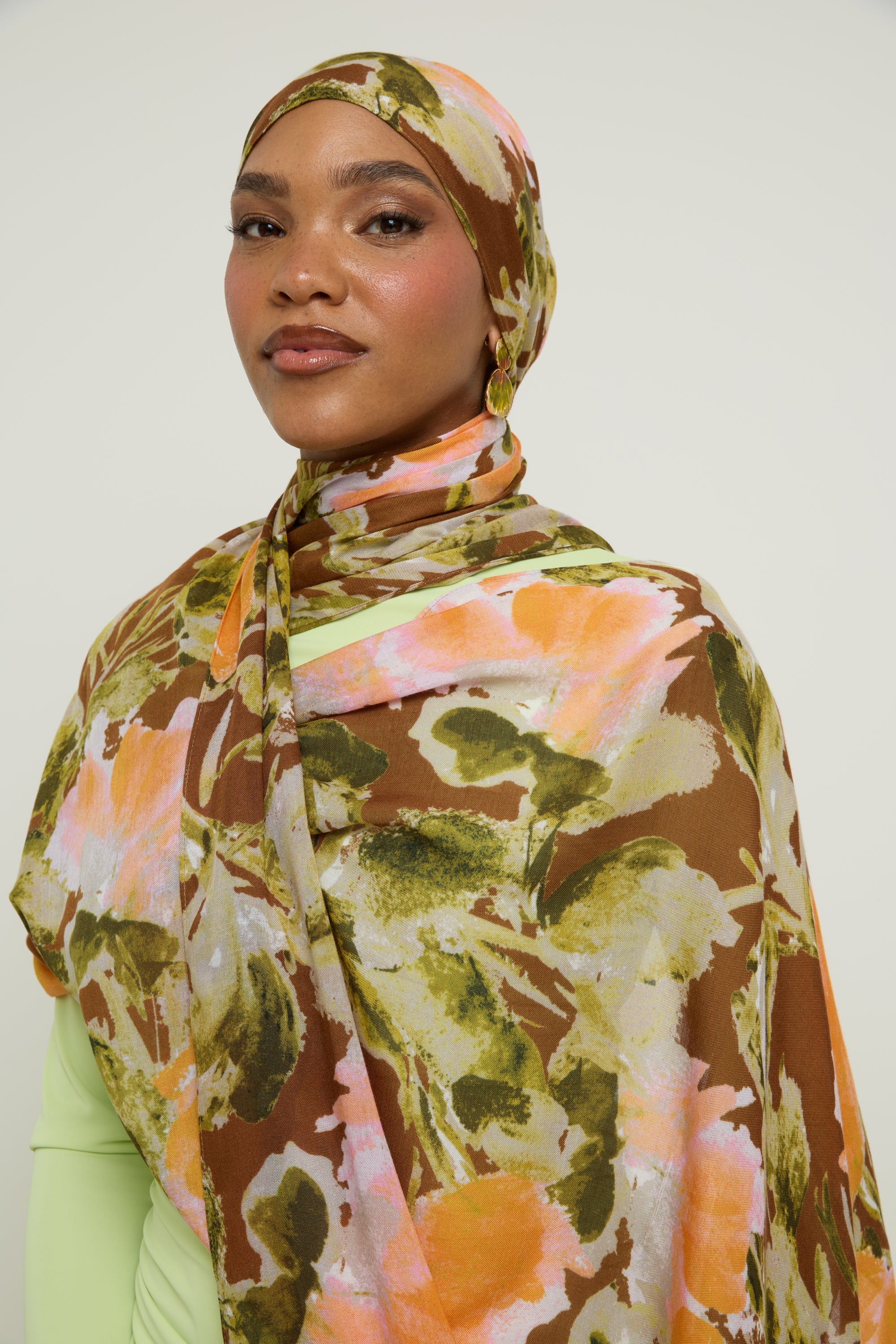 Printed Modal Hijab - Brown Floral Hijab Veiled