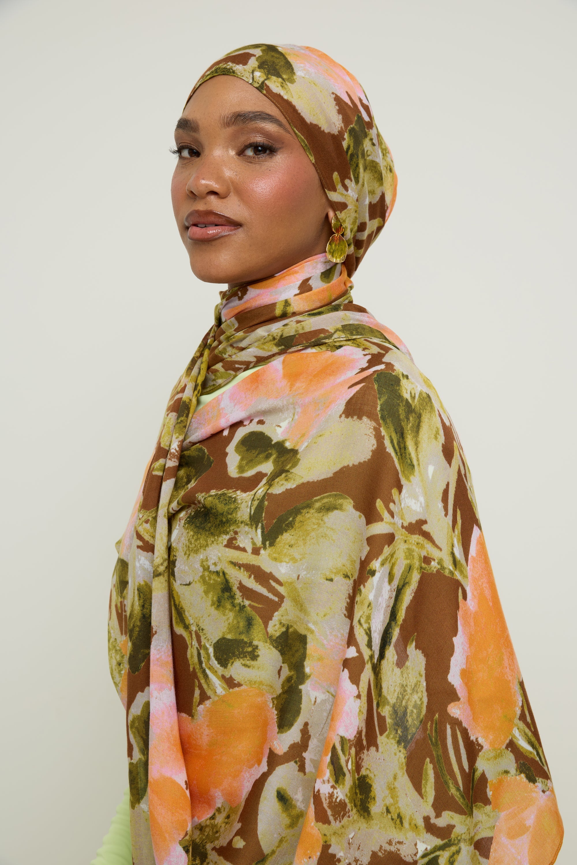 Printed Modal Hijab - Brown Floral Hijab Veiled