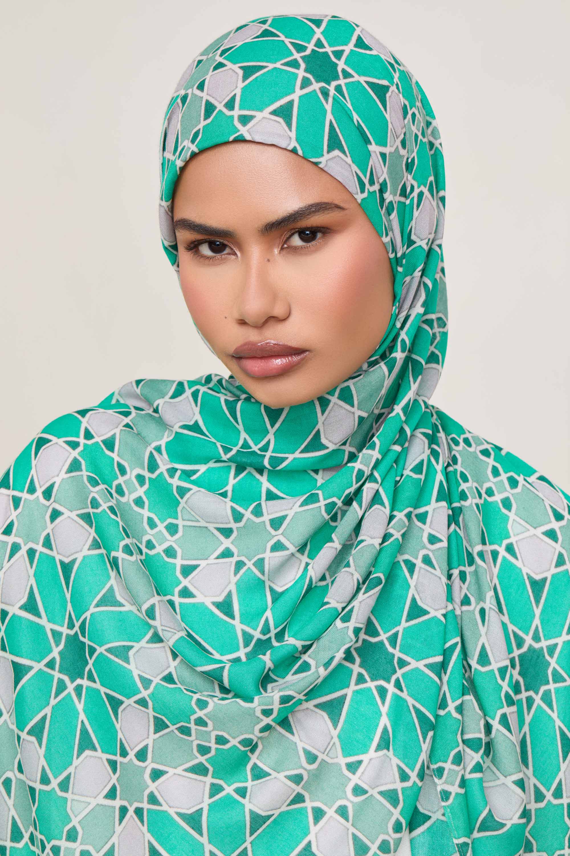 Printed Modal Hijab - Emerald Mosaic Hijabs Veiled