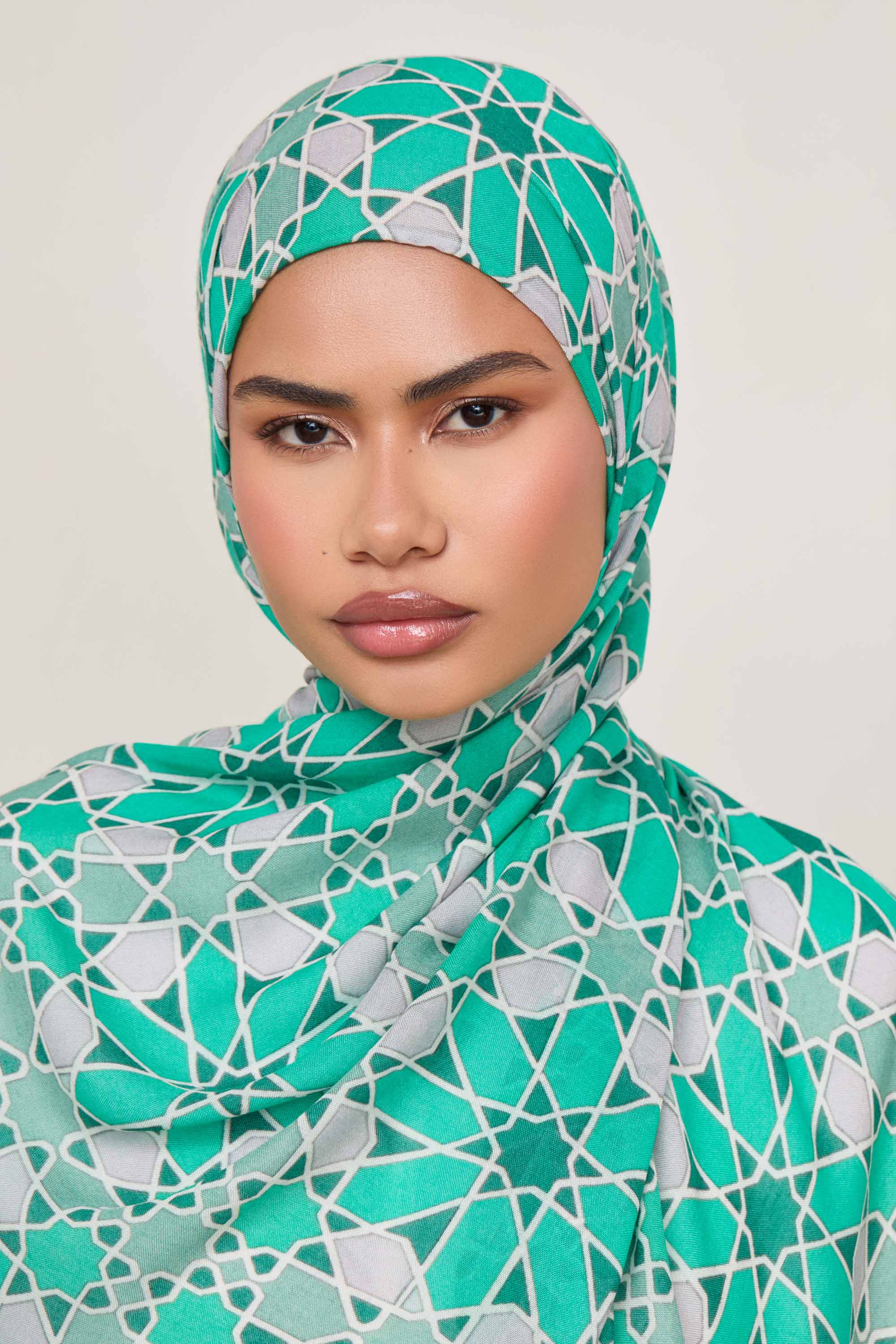 Printed Modal Hijab - Emerald Mosaic Hijabs Veiled