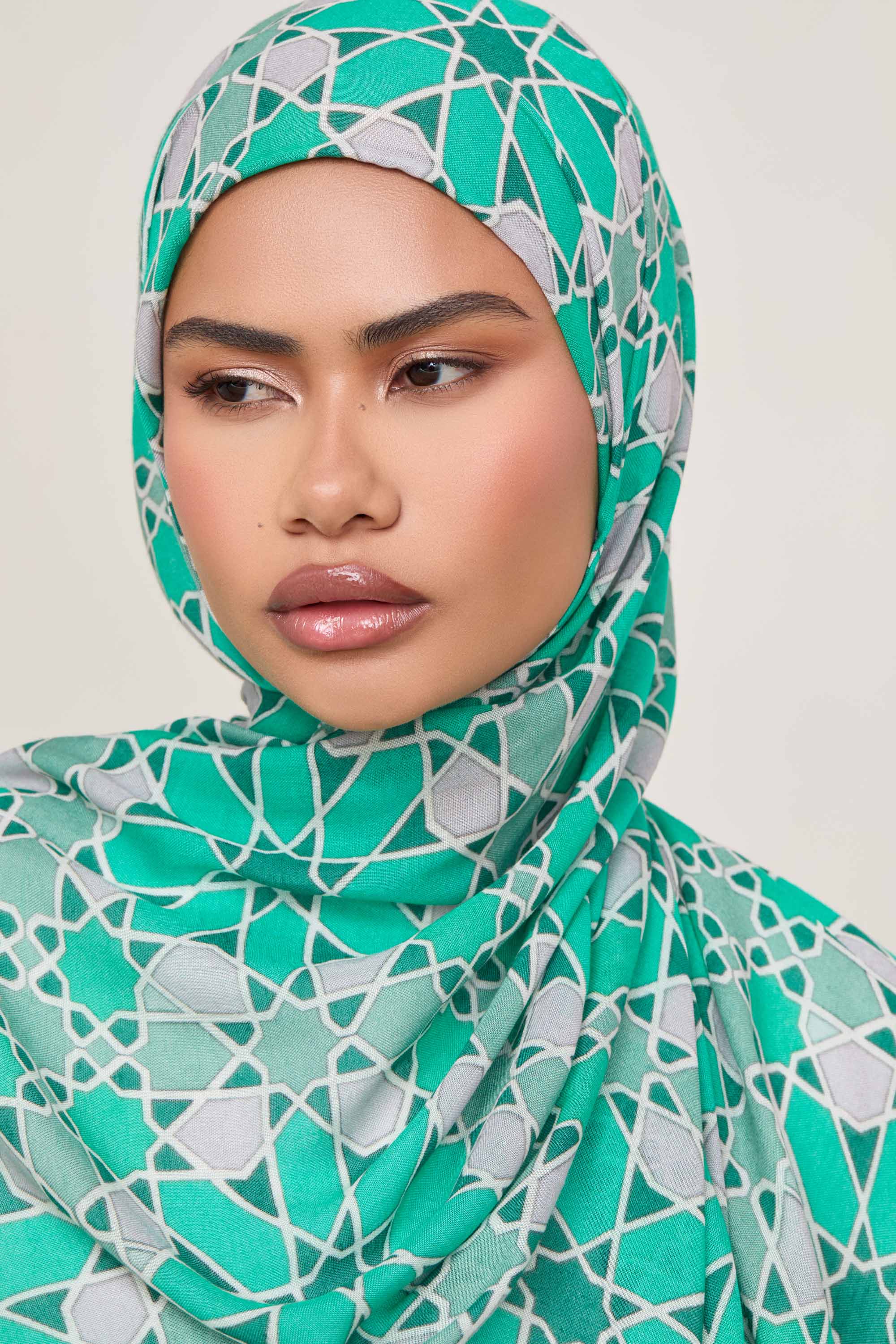 Printed Modal Hijab - Emerald Mosaic Hijabs Veiled
