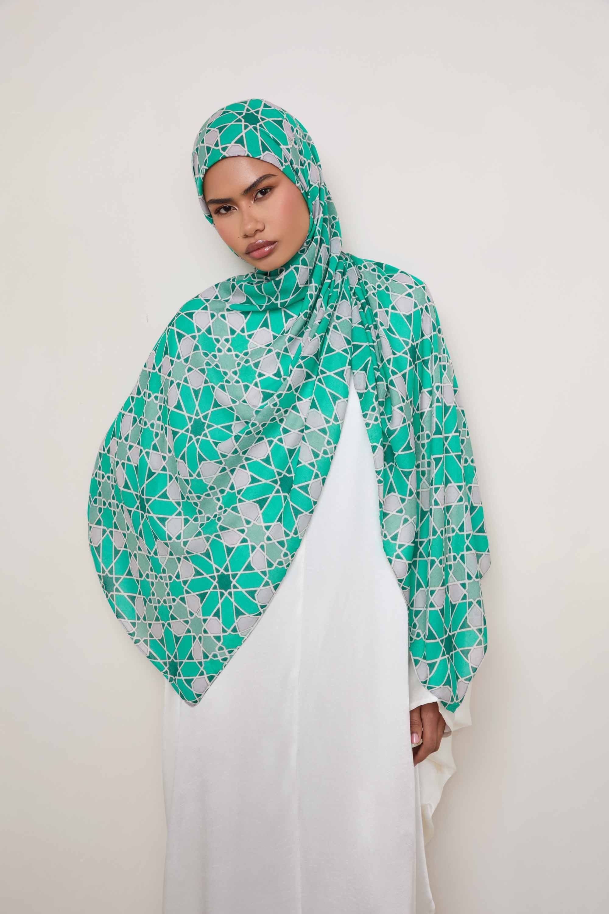 Printed Modal Hijab - Emerald Mosaic Hijabs Veiled