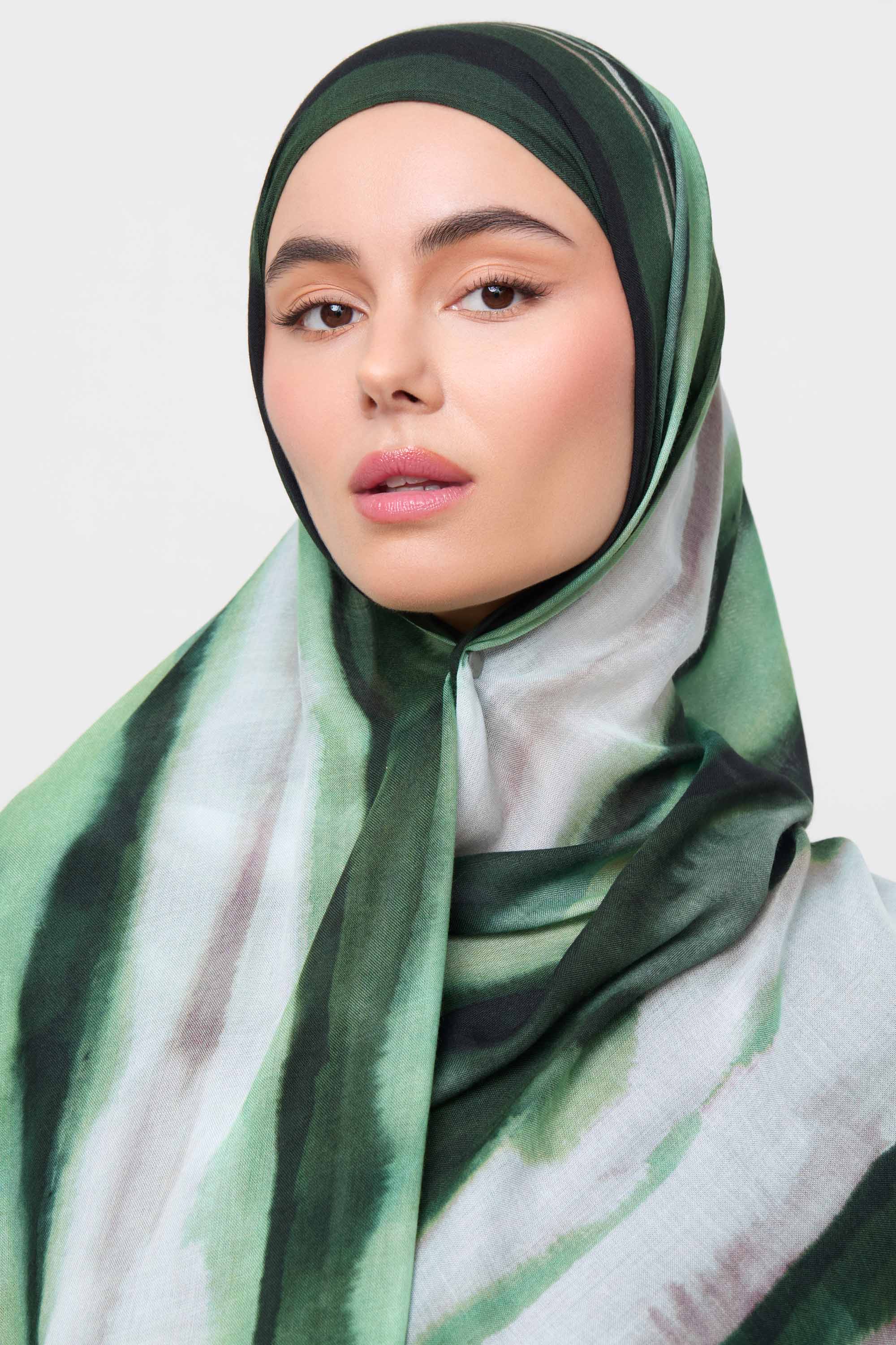 Printed Modal Hijab - Evergreen Waves Hijabs Veiled