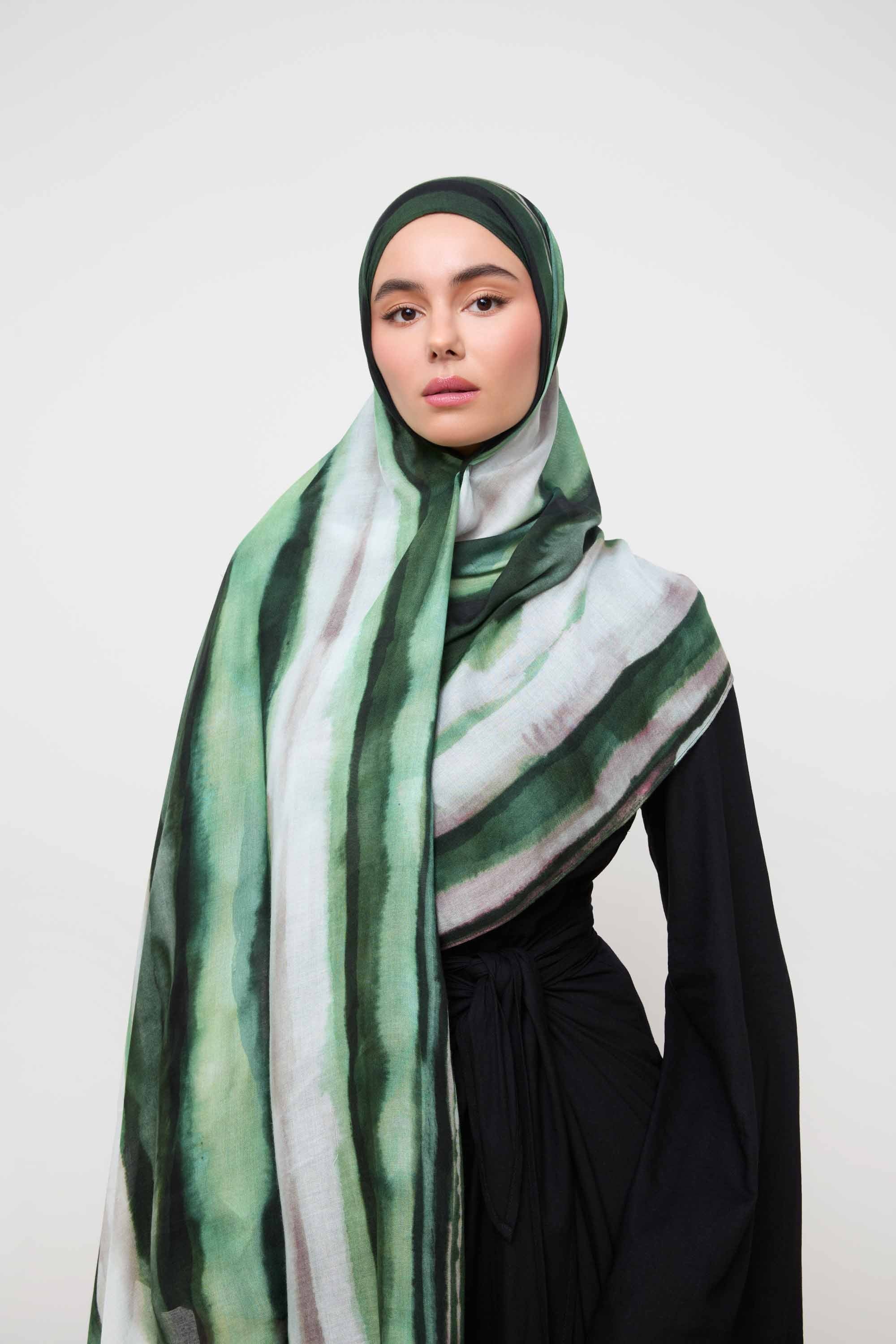 Printed Modal Hijab - Evergreen Waves Hijabs Veiled