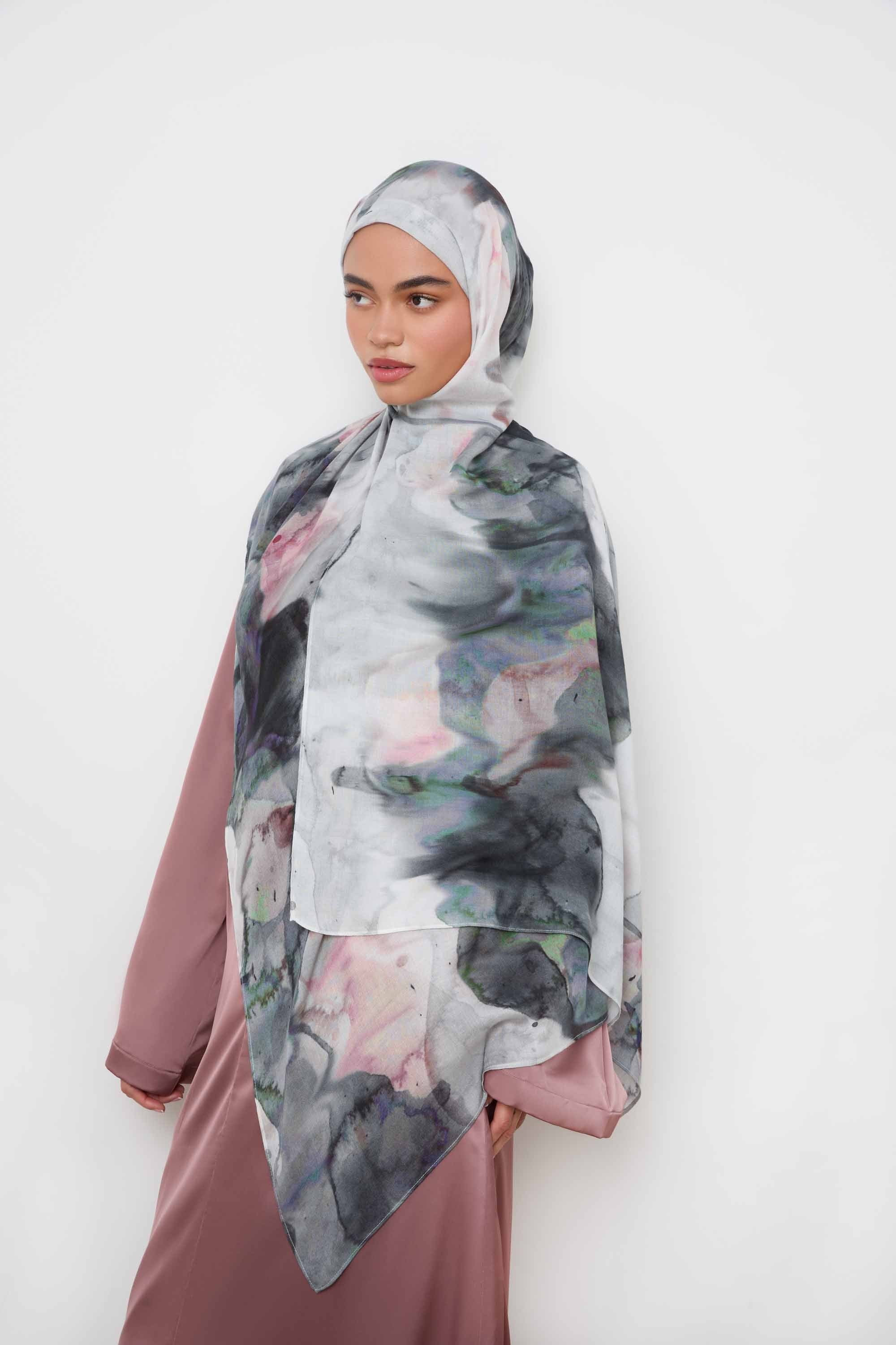 Printed Modal Hijab - Marble Dream Hijabs Veiled