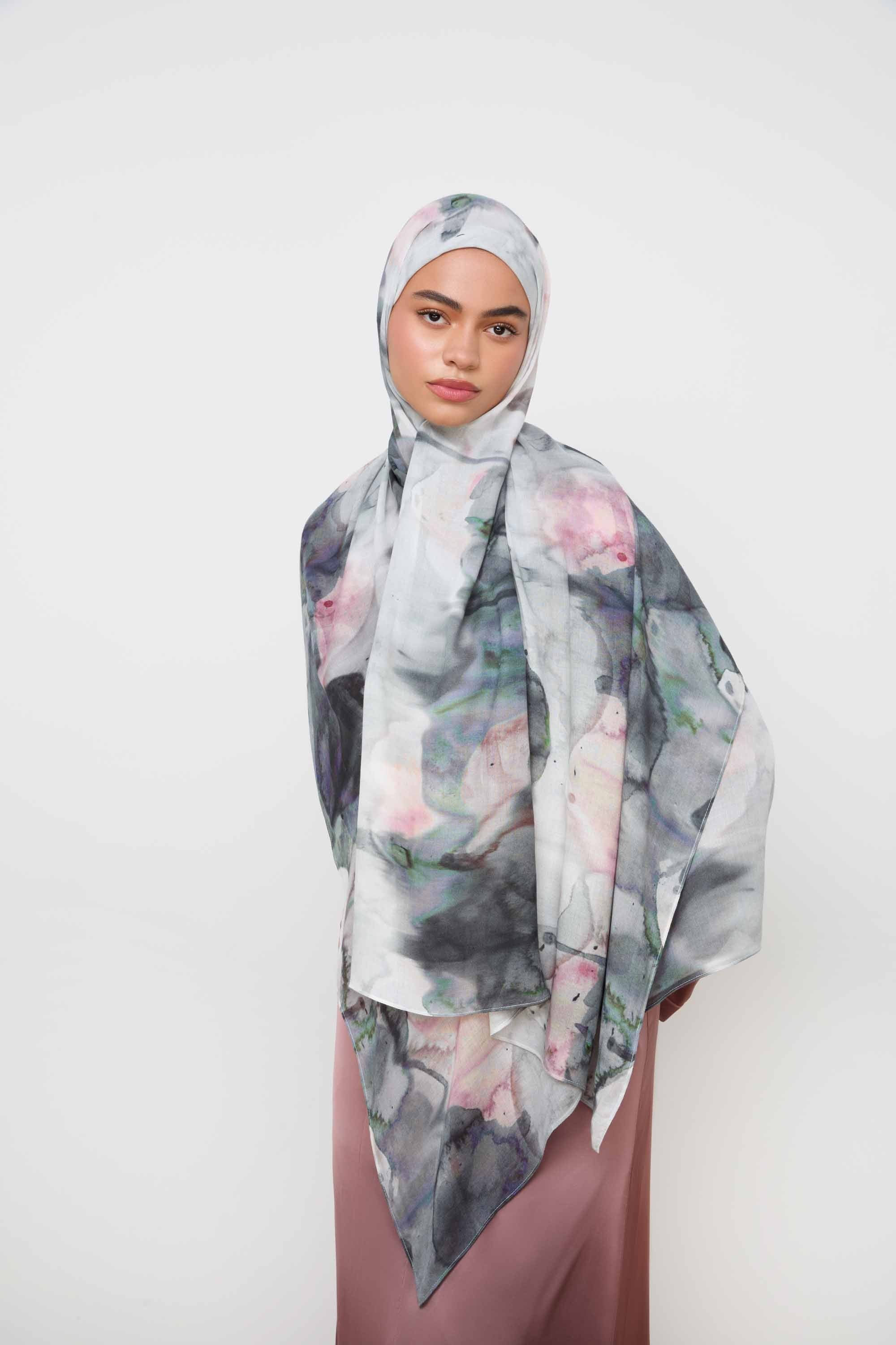 Printed Modal Hijab - Marble Dream Hijabs Veiled