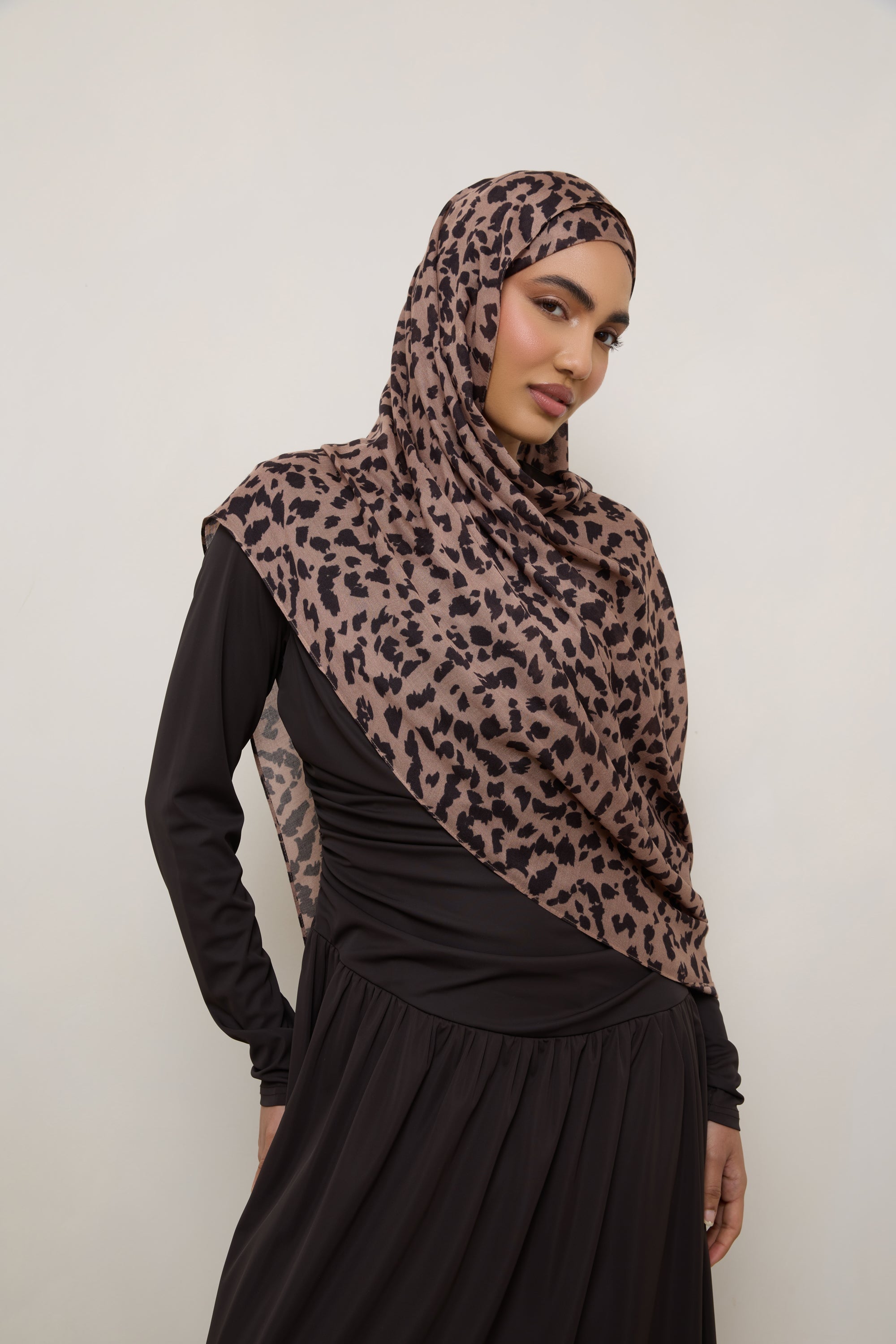 Printed Modal Hijab - Mocha Leopard Hijabs Veiled