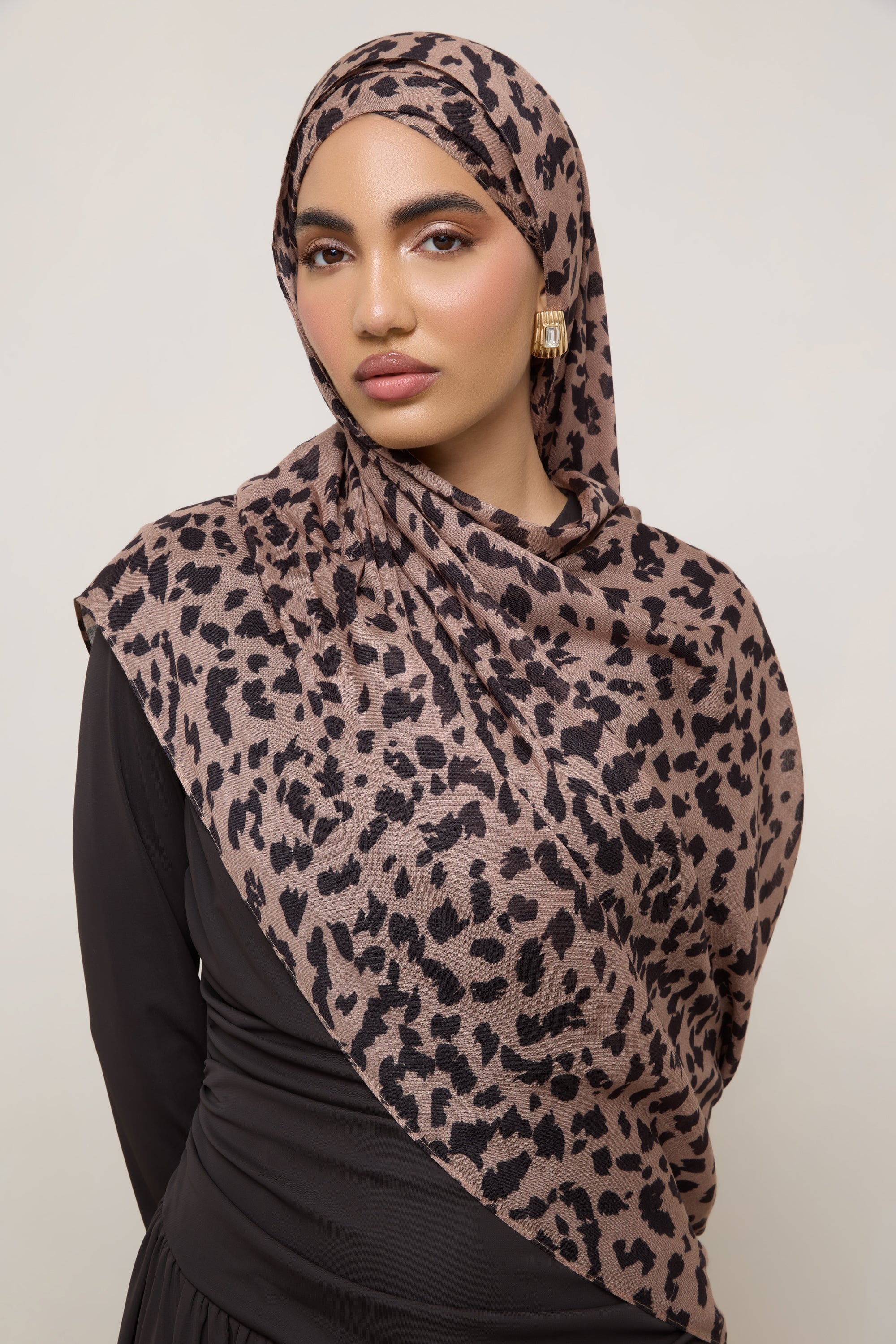 Printed Modal Hijab - Mocha Leopard Hijabs Veiled