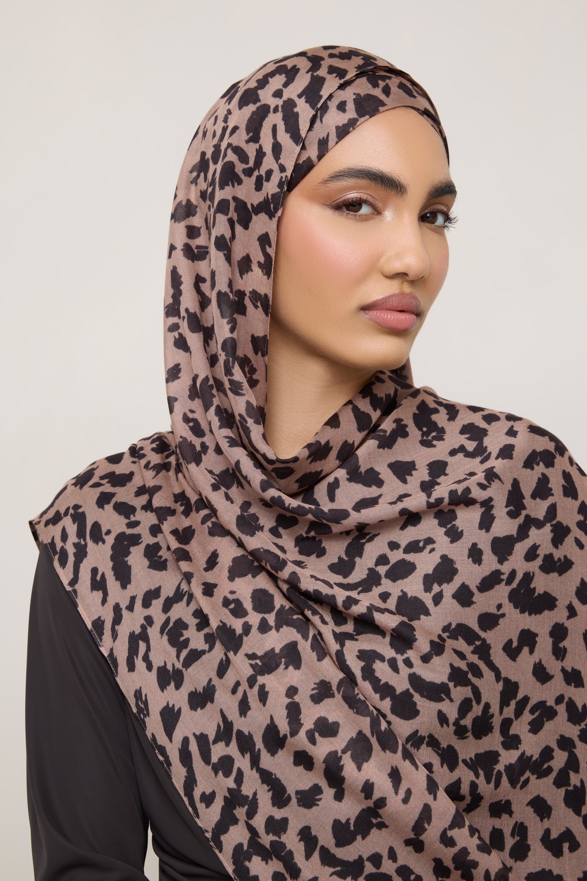 Printed Modal Hijab - Mocha Leopard Hijabs Veiled