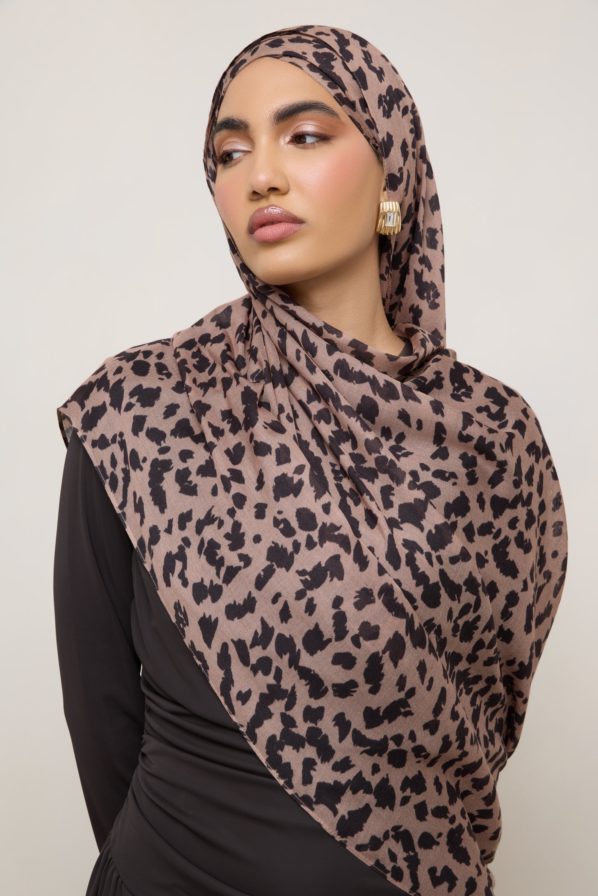 Printed Modal Hijab - Mocha Leopard Hijabs Veiled
