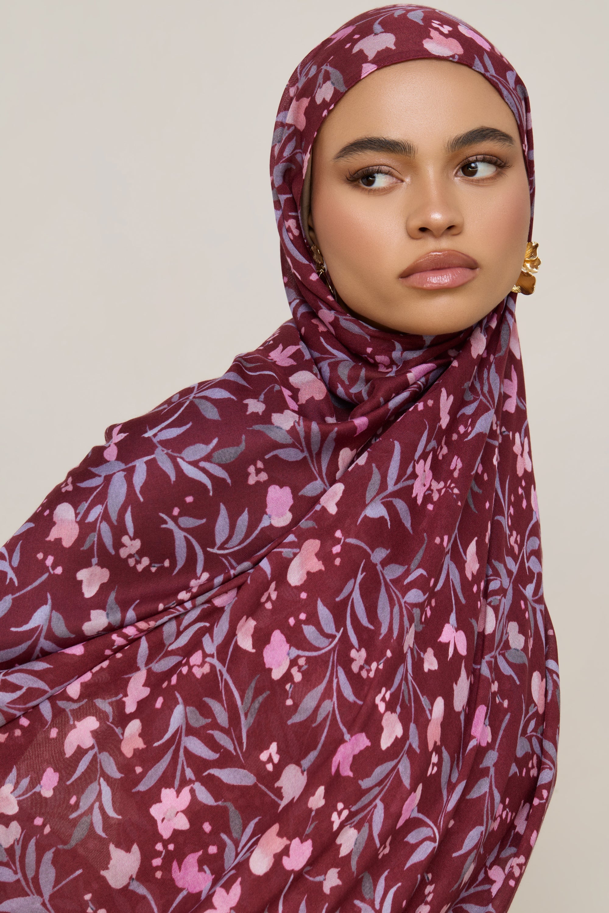 Printed Modal Hijab - Mulberry Bloom Hijabs Veiled