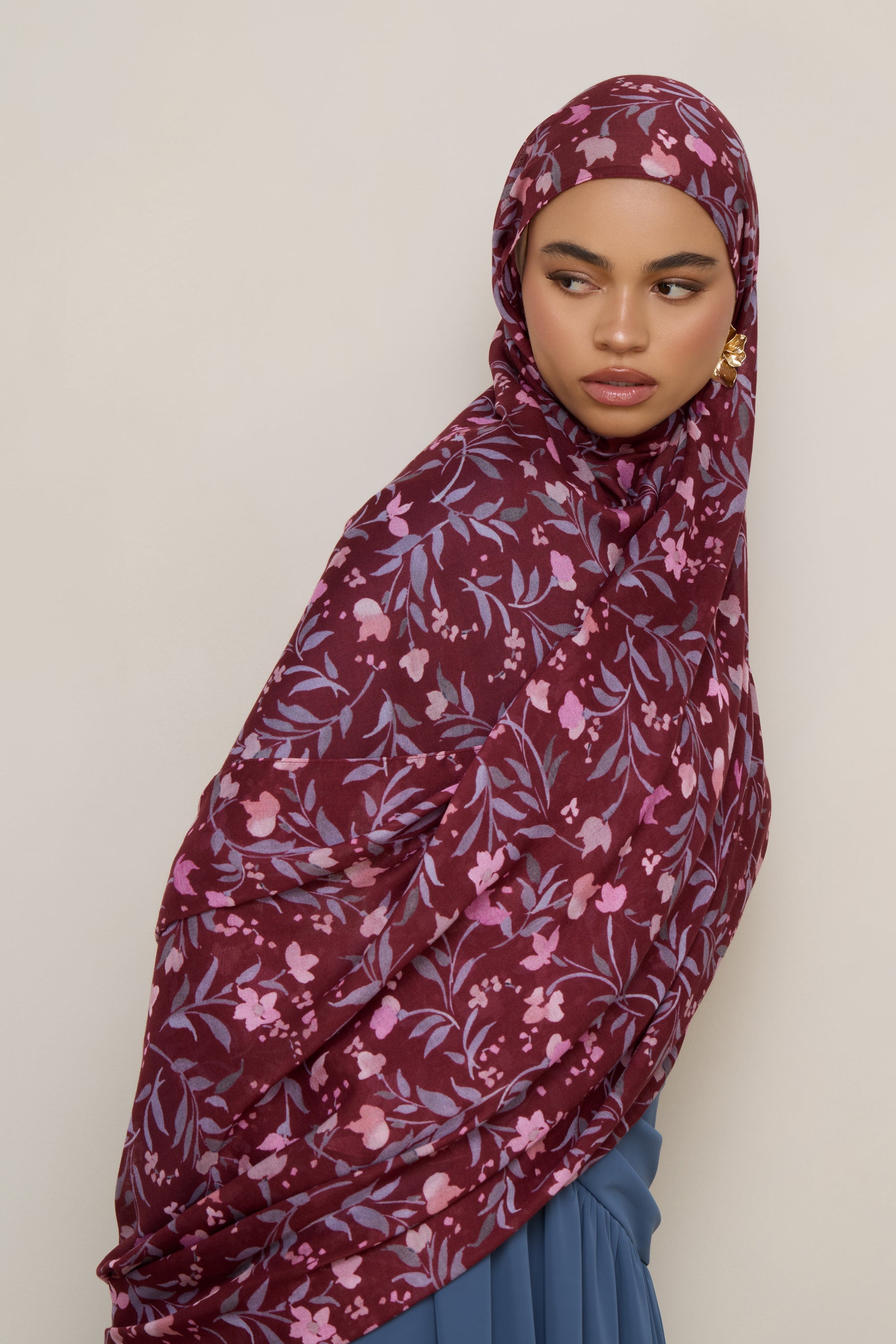 Printed Modal Hijab - Mulberry Bloom Hijabs Veiled