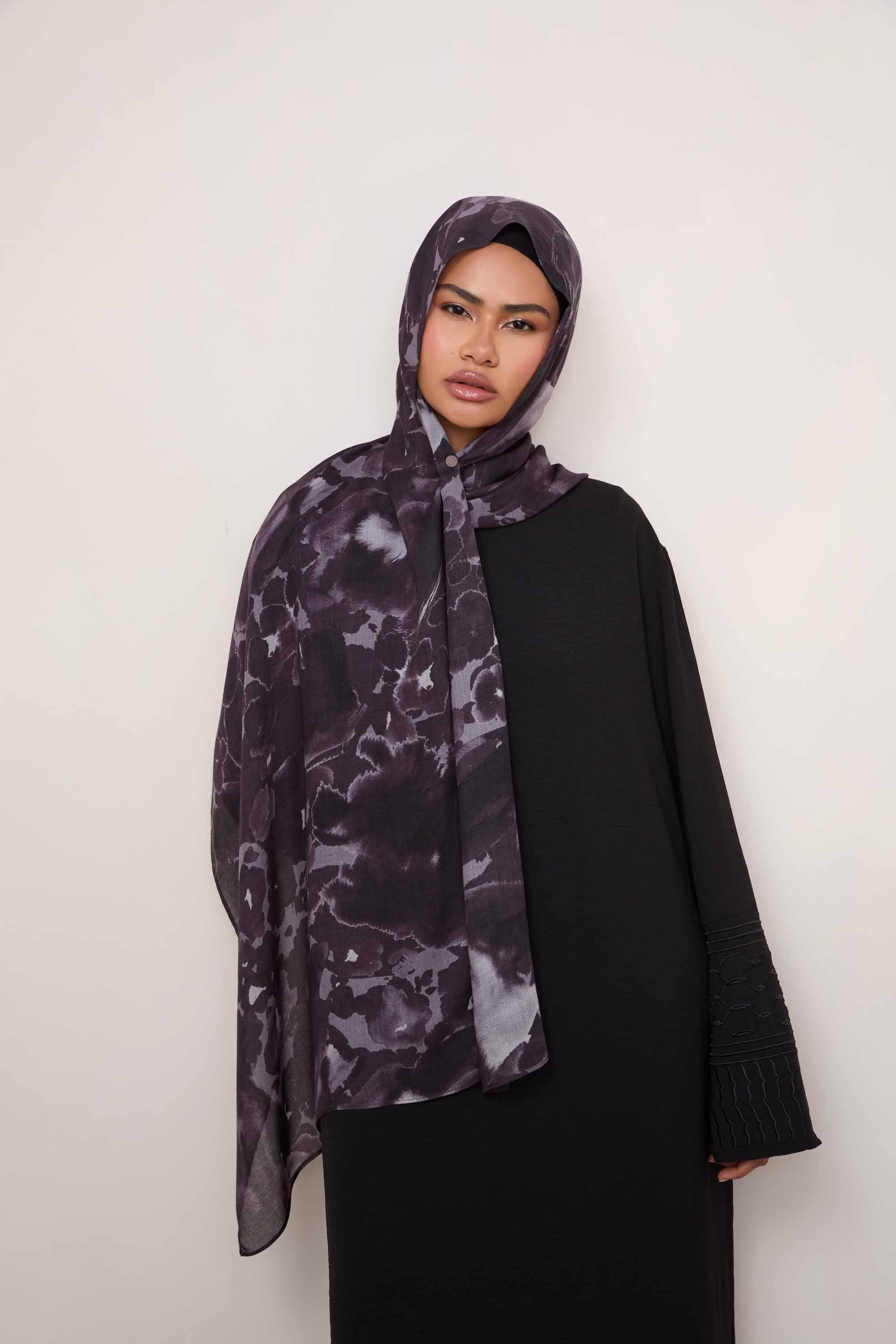 Printed Modal Hijab - Obsidian Fleur Hijabs Veiled