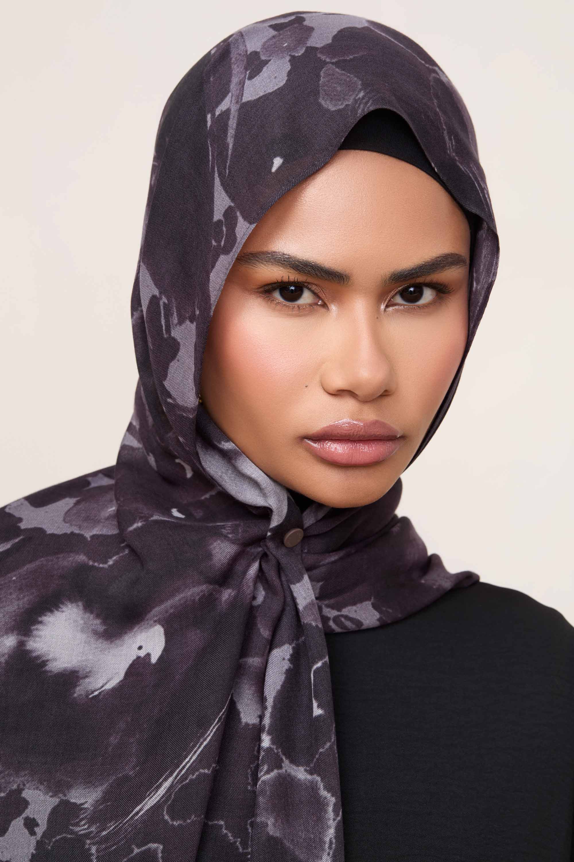 Printed Modal Hijab - Obsidian Fleur Hijabs Veiled