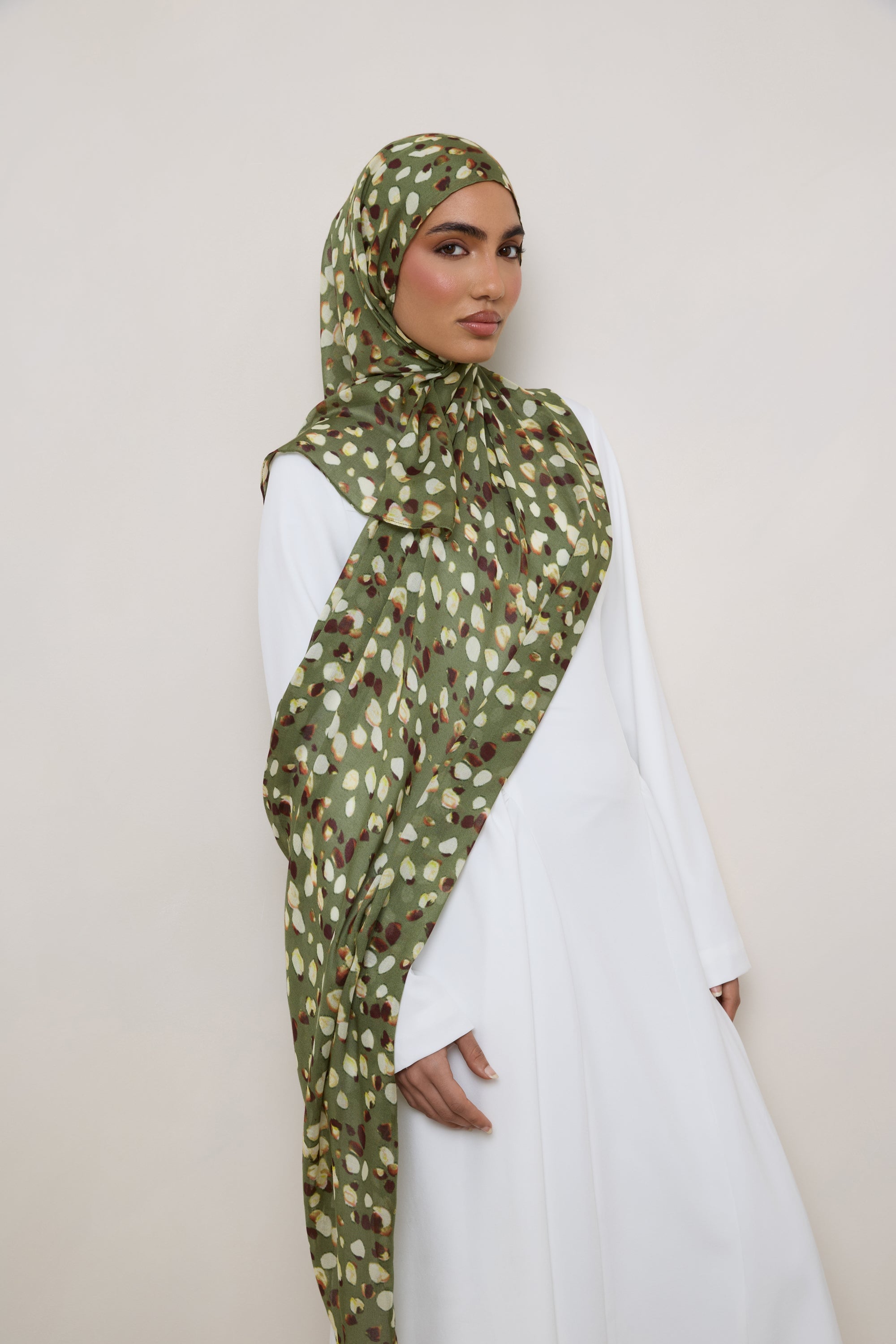 Printed Modal Hijab - Olive Sauvage Hijabs Veiled