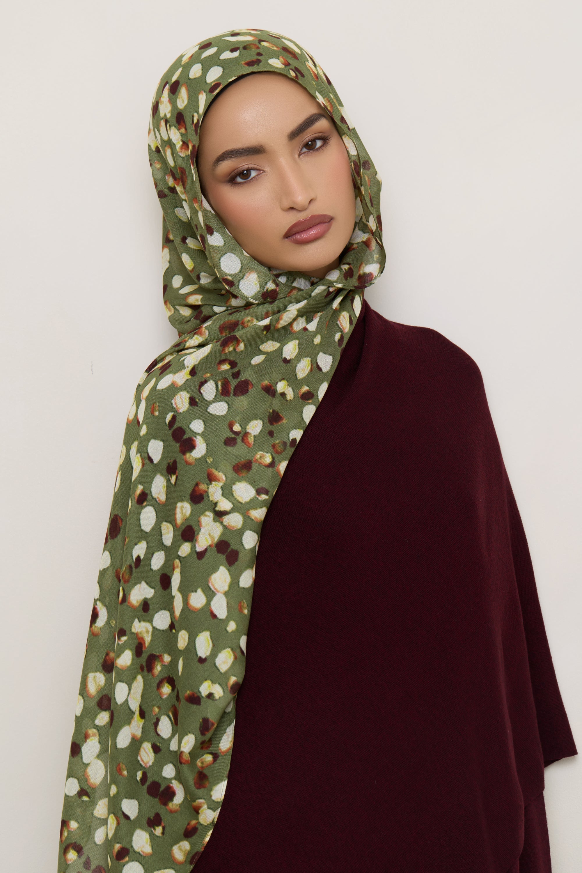 Printed Modal Hijab - Olive Sauvage Hijabs Veiled