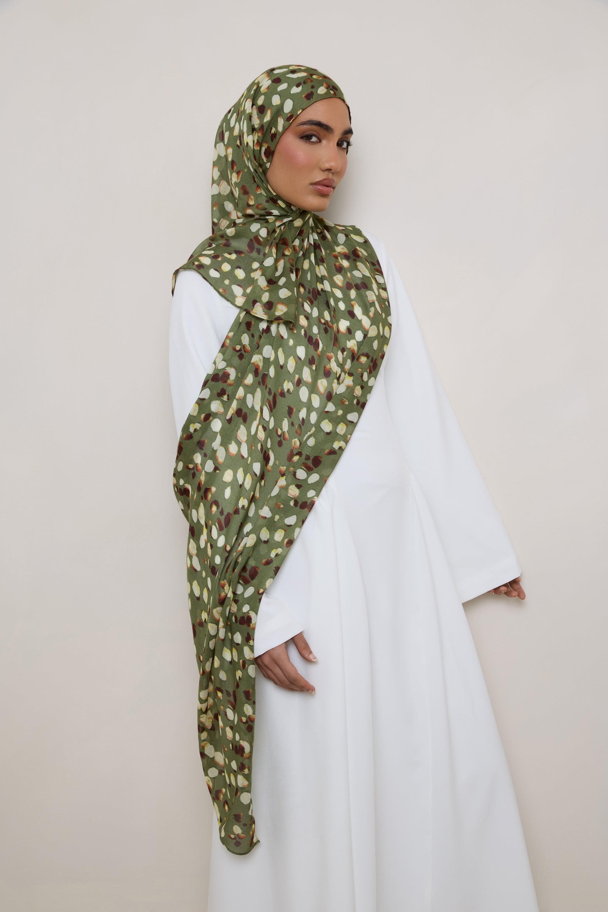 Printed Modal Hijab - Olive Sauvage Hijabs Veiled