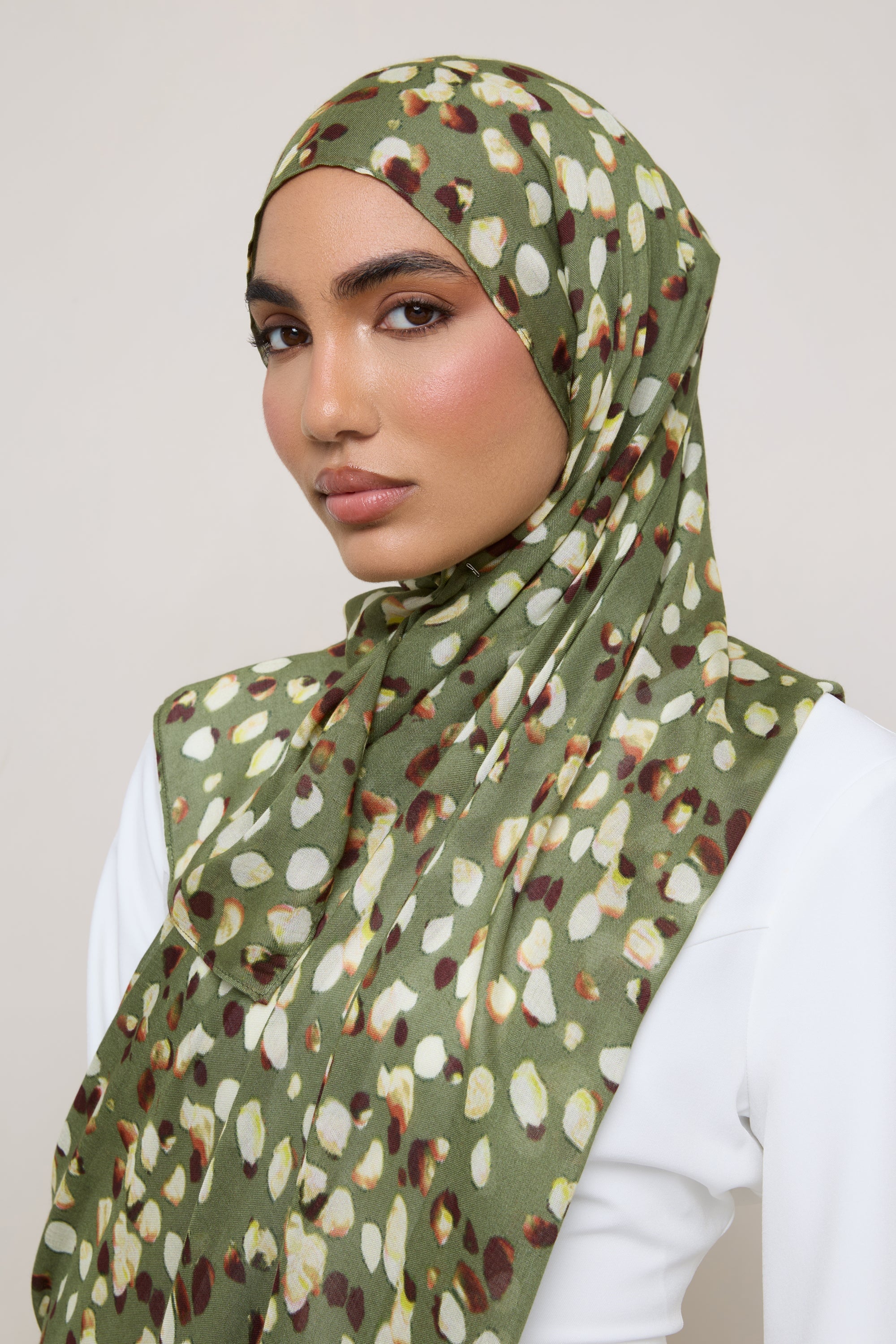 Printed Modal Hijab - Olive Sauvage Hijabs Veiled