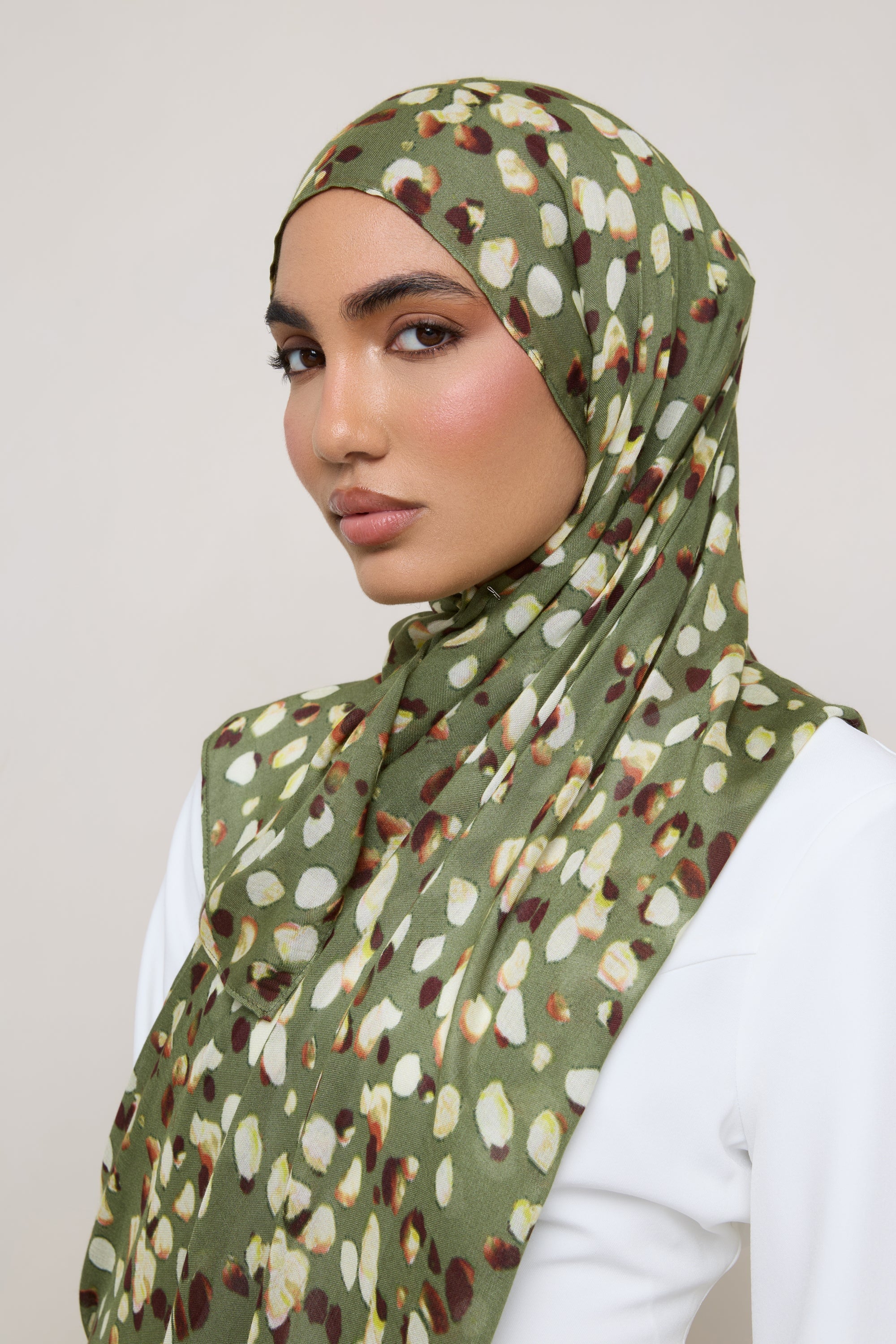 Printed Modal Hijab - Olive Sauvage Hijabs Veiled