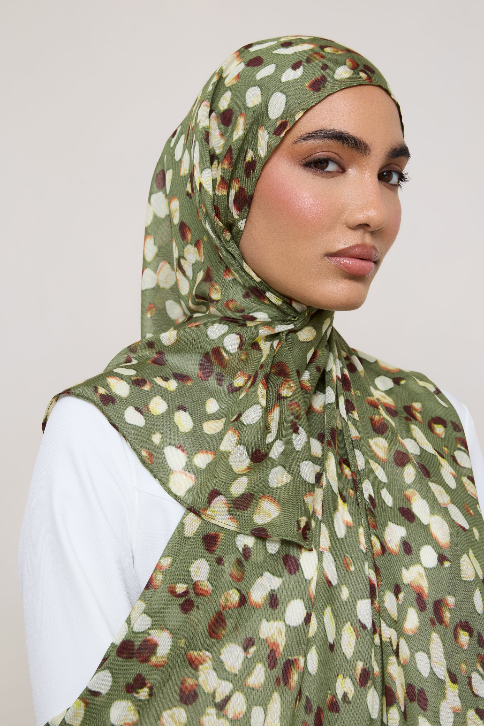 Printed Modal Hijab - Olive Sauvage Hijabs Veiled