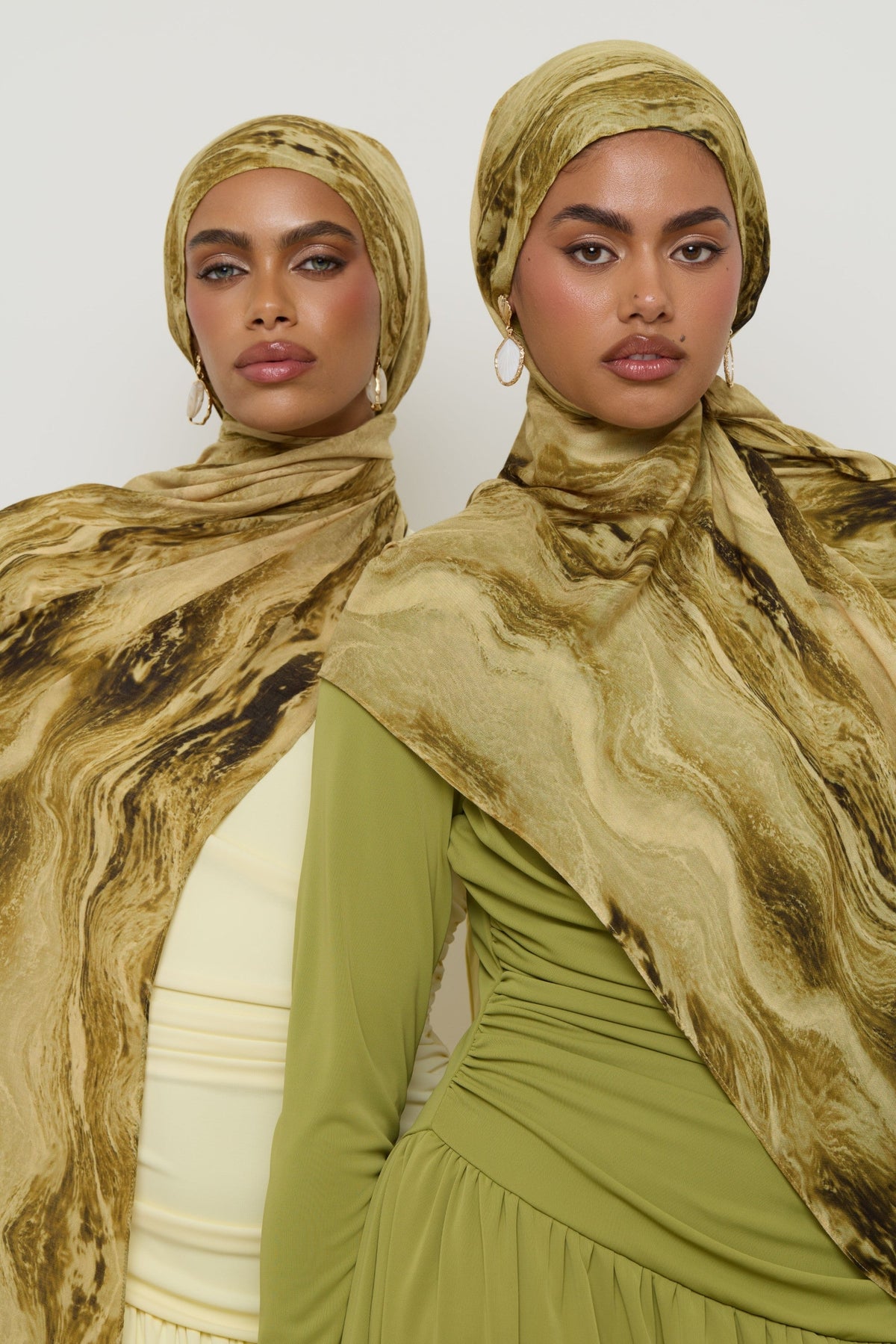 Printed Modal Hijab - Olive Waves Hijabs Veiled