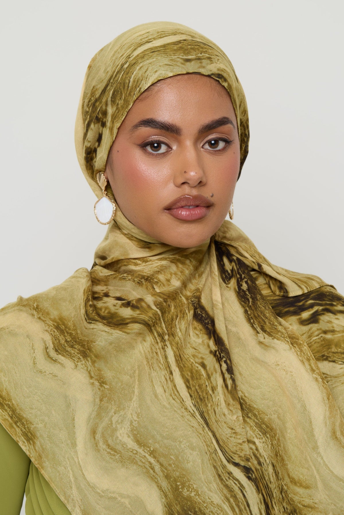 Printed Modal Hijab - Olive Waves Hijabs Veiled