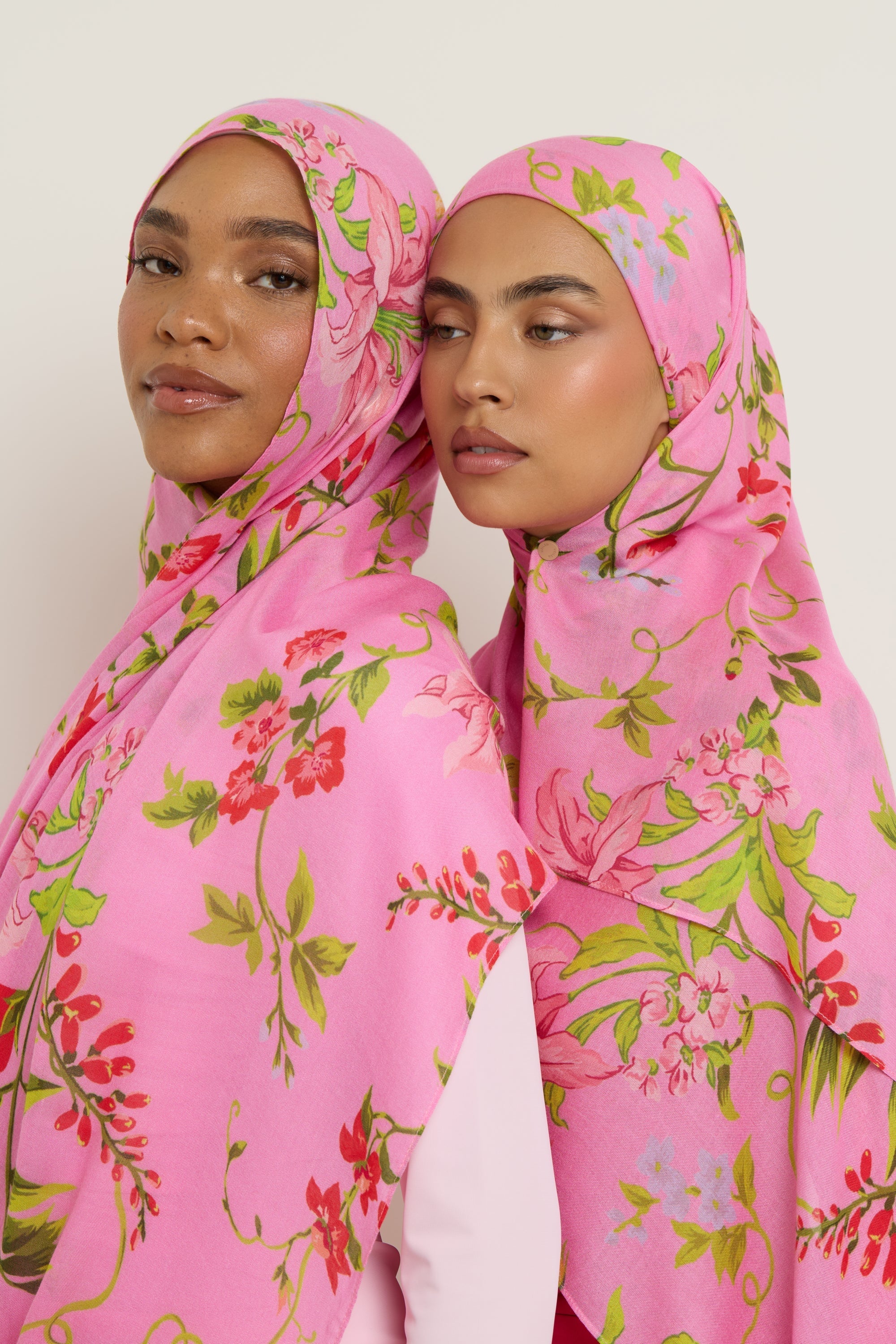 Printed Modal Hijab - Pink Floral Hijab Veiled