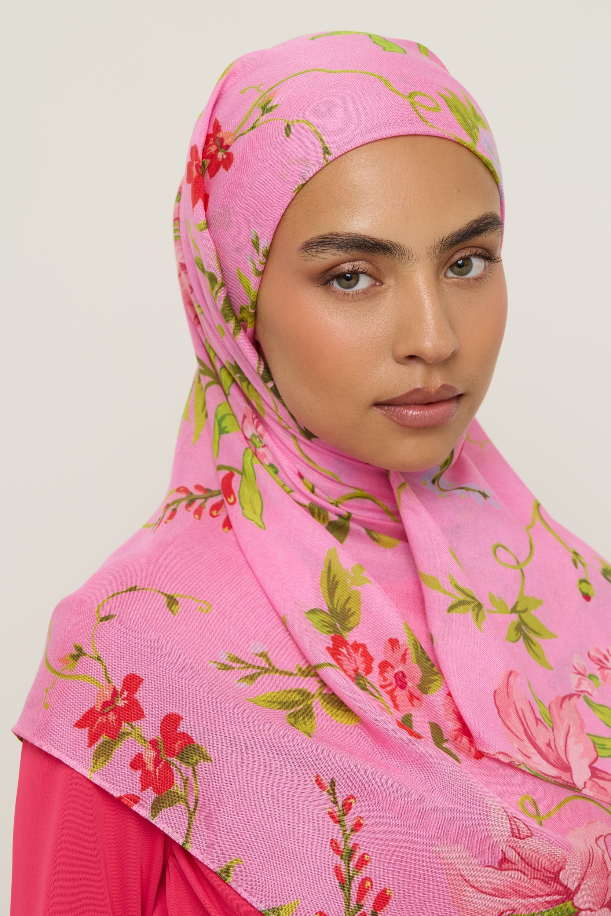 Printed Modal Hijab - Pink Floral Hijab Veiled