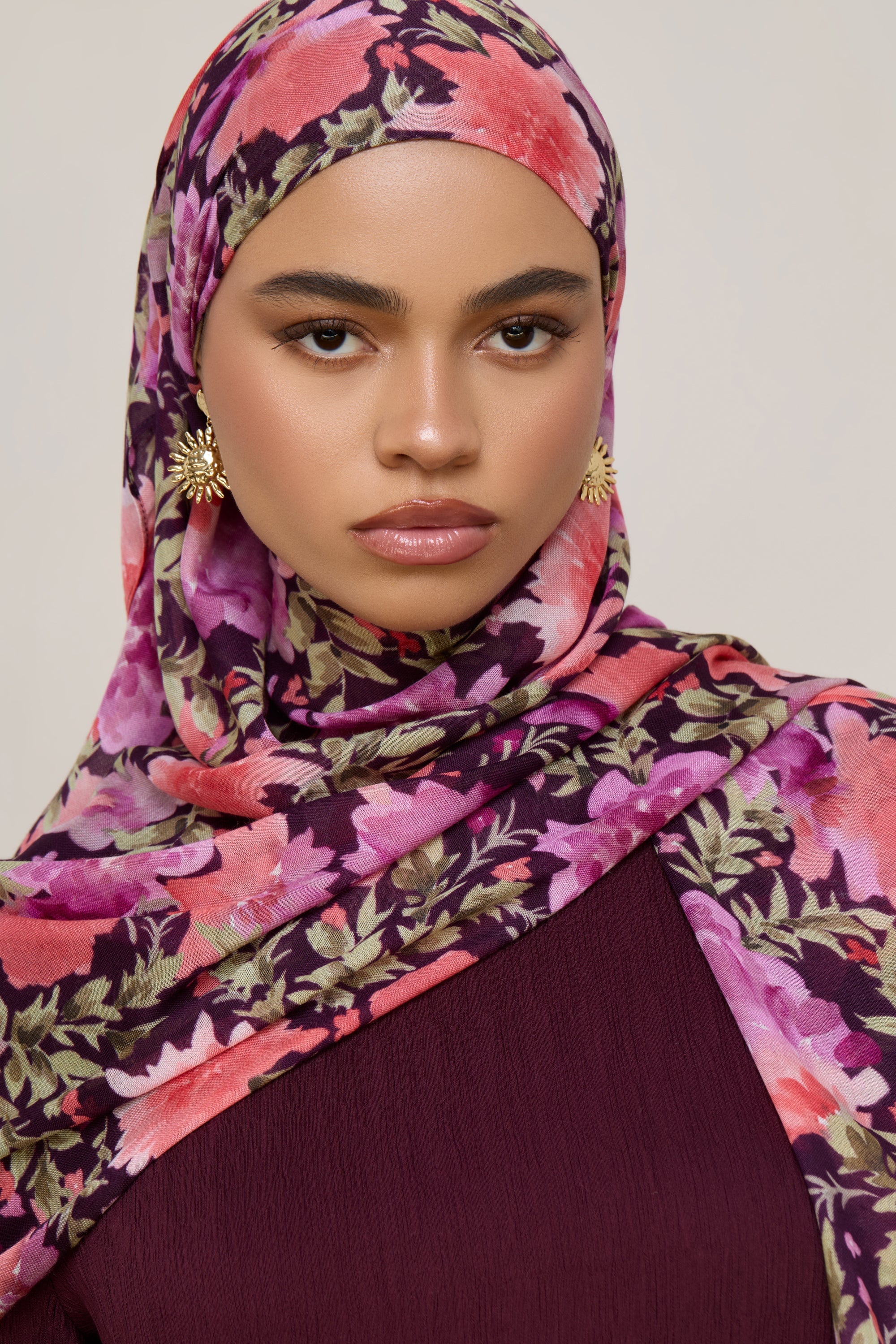 Printed Modal Hijab - Plum Garden Hijabs Veiled