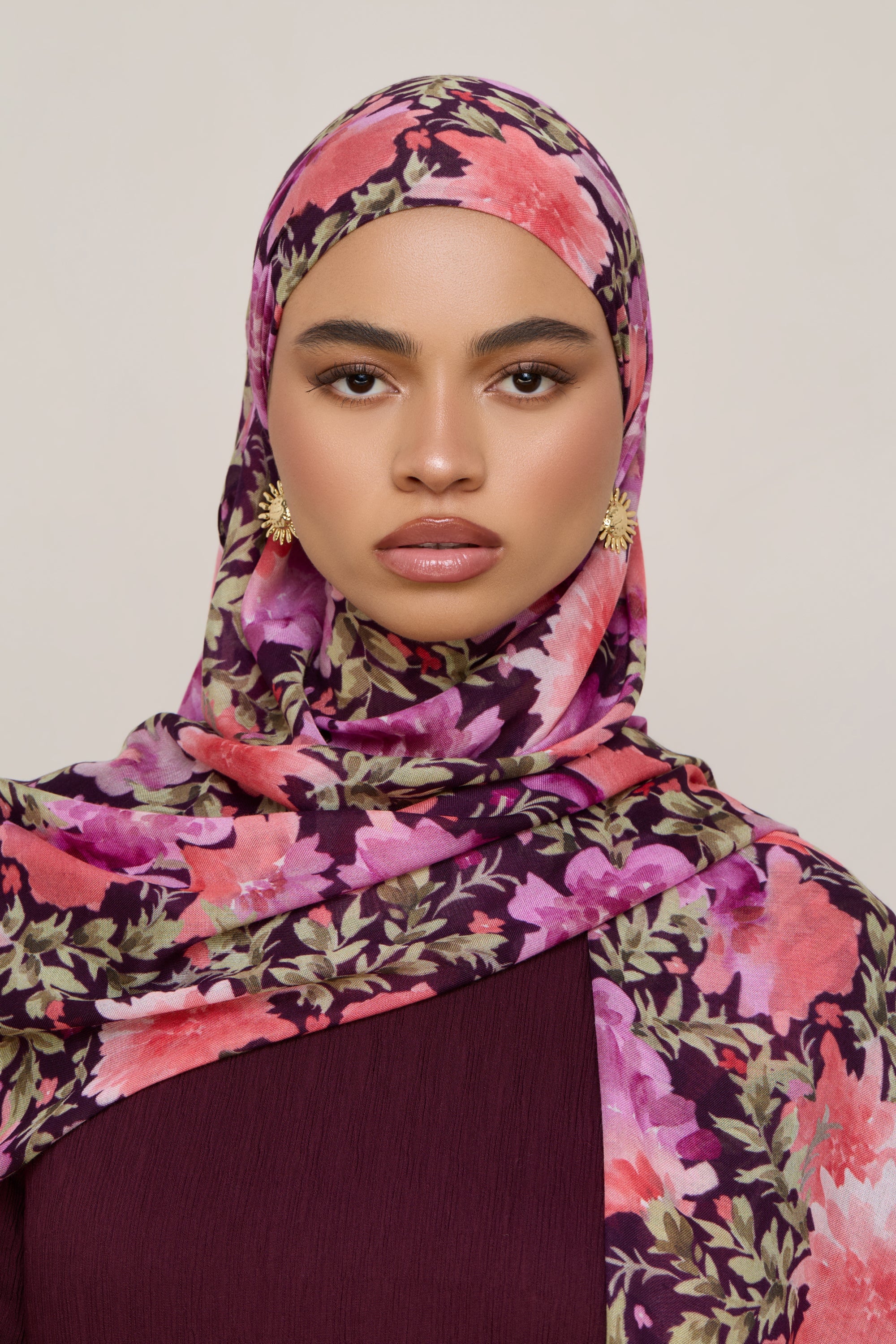 Printed Modal Hijab - Plum Garden Hijabs Veiled