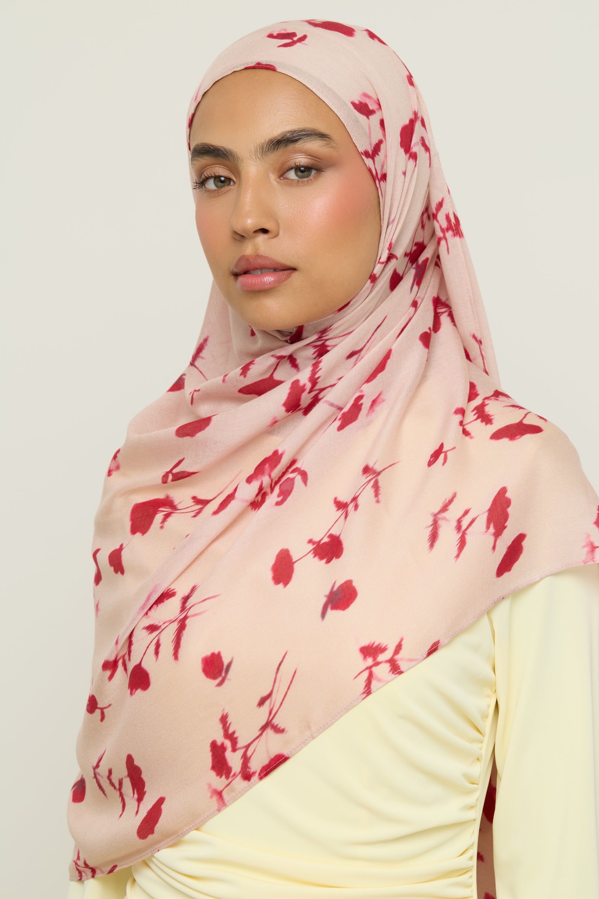 Printed Modal Hijab - Red Floral Ditsy Hijab Veiled
