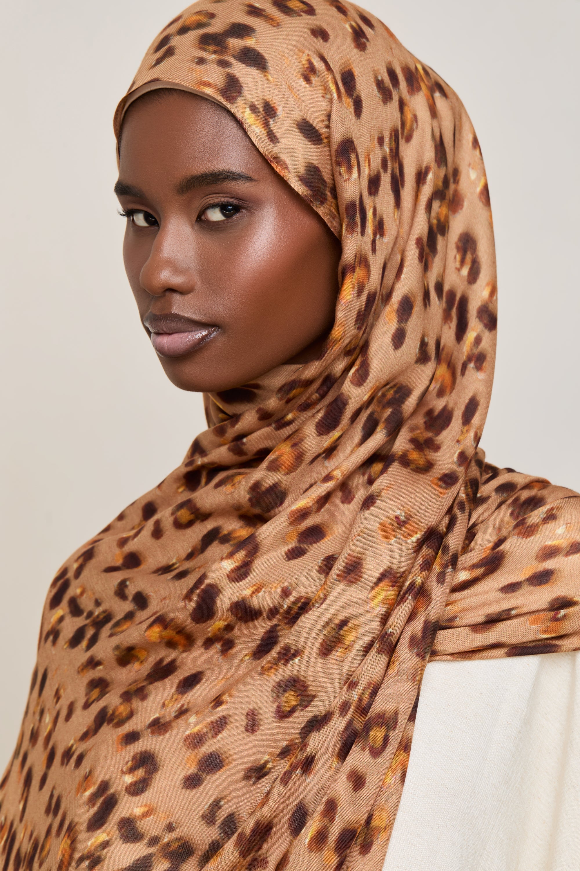 Printed Modal Hijab - Tan Leopard Bloom Hijabs Veiled
