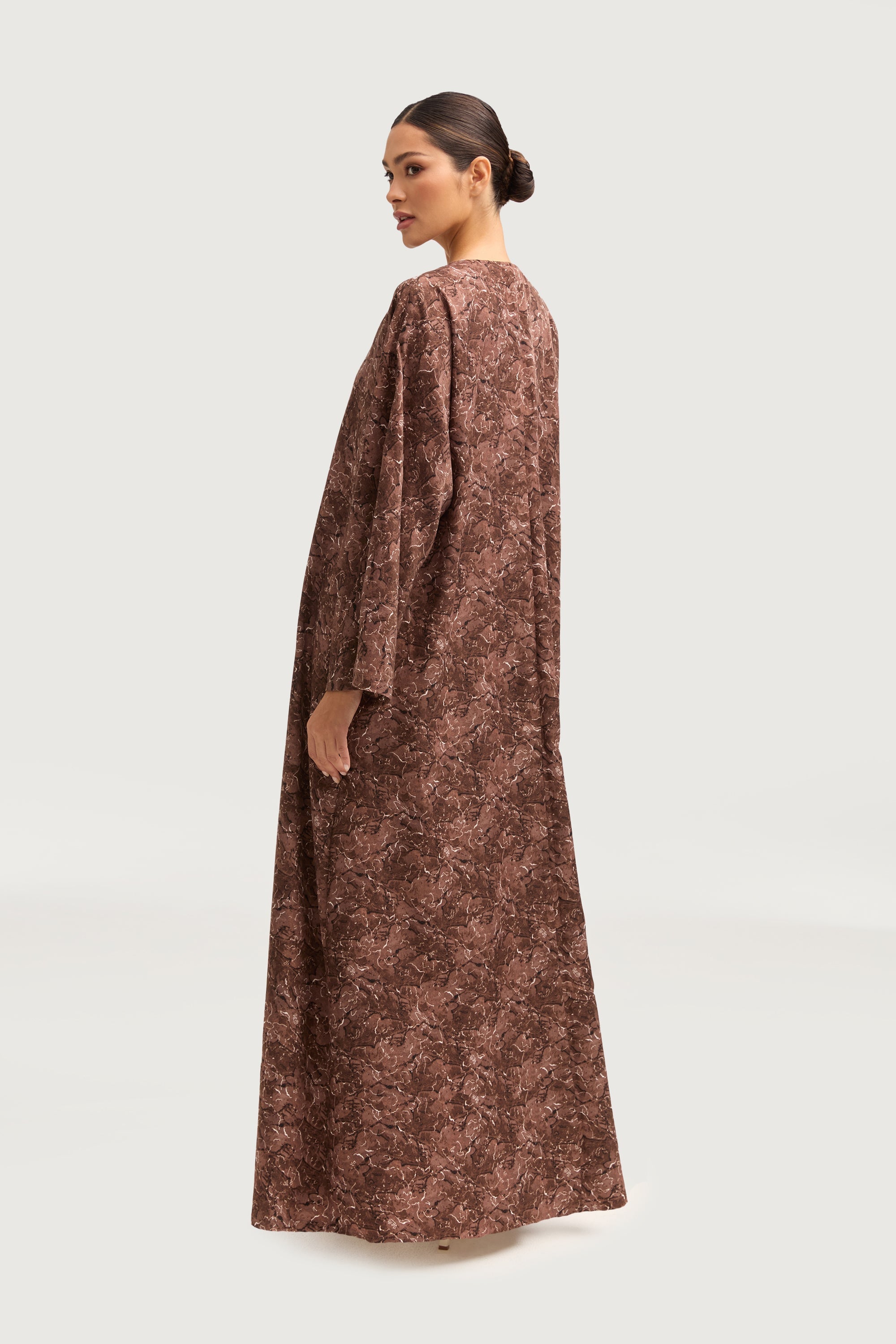 Printed Open Abaya - Brown Abayas Veiled