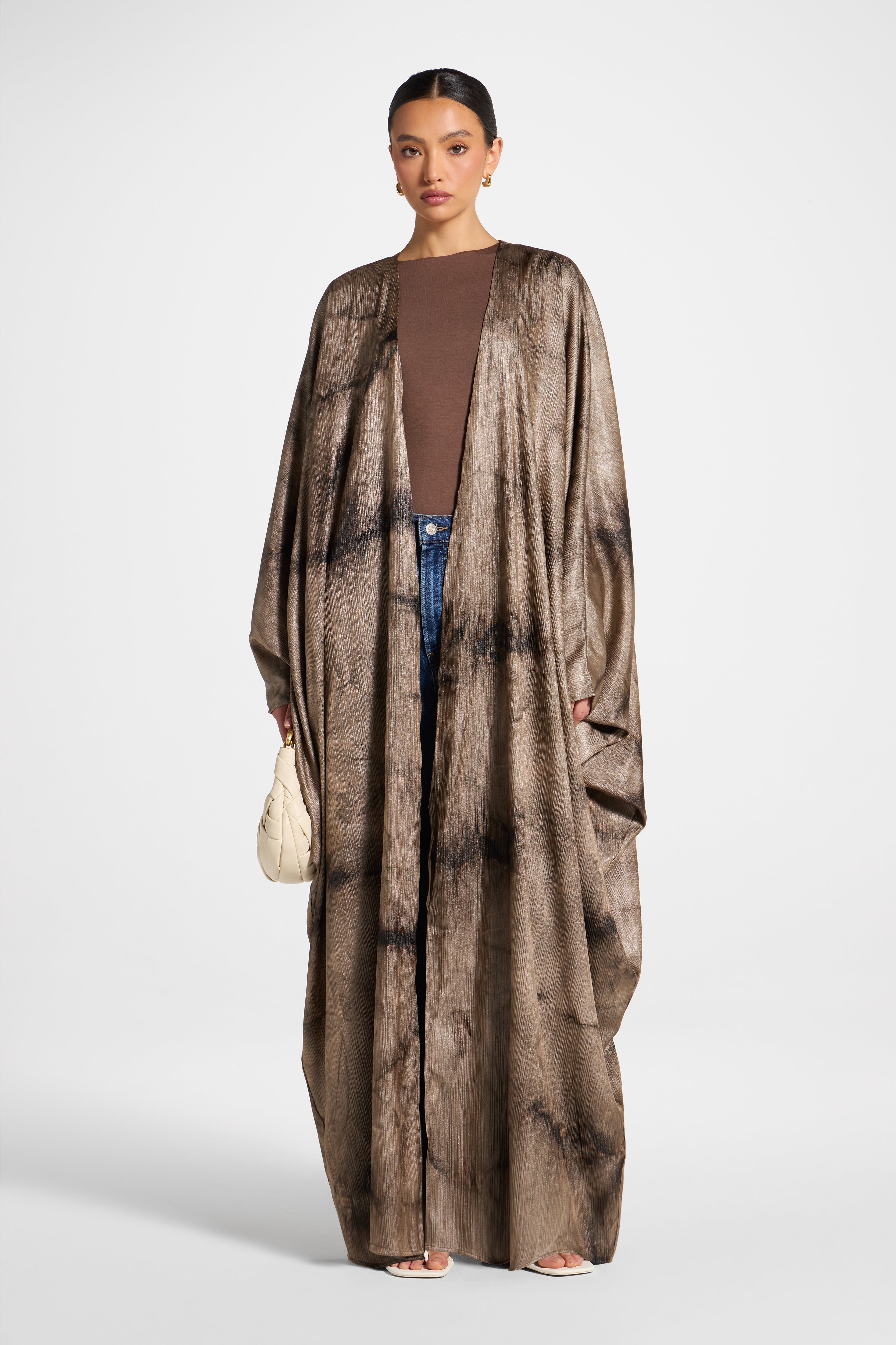 Printed Open Abaya - Coffee Abayas Veiled