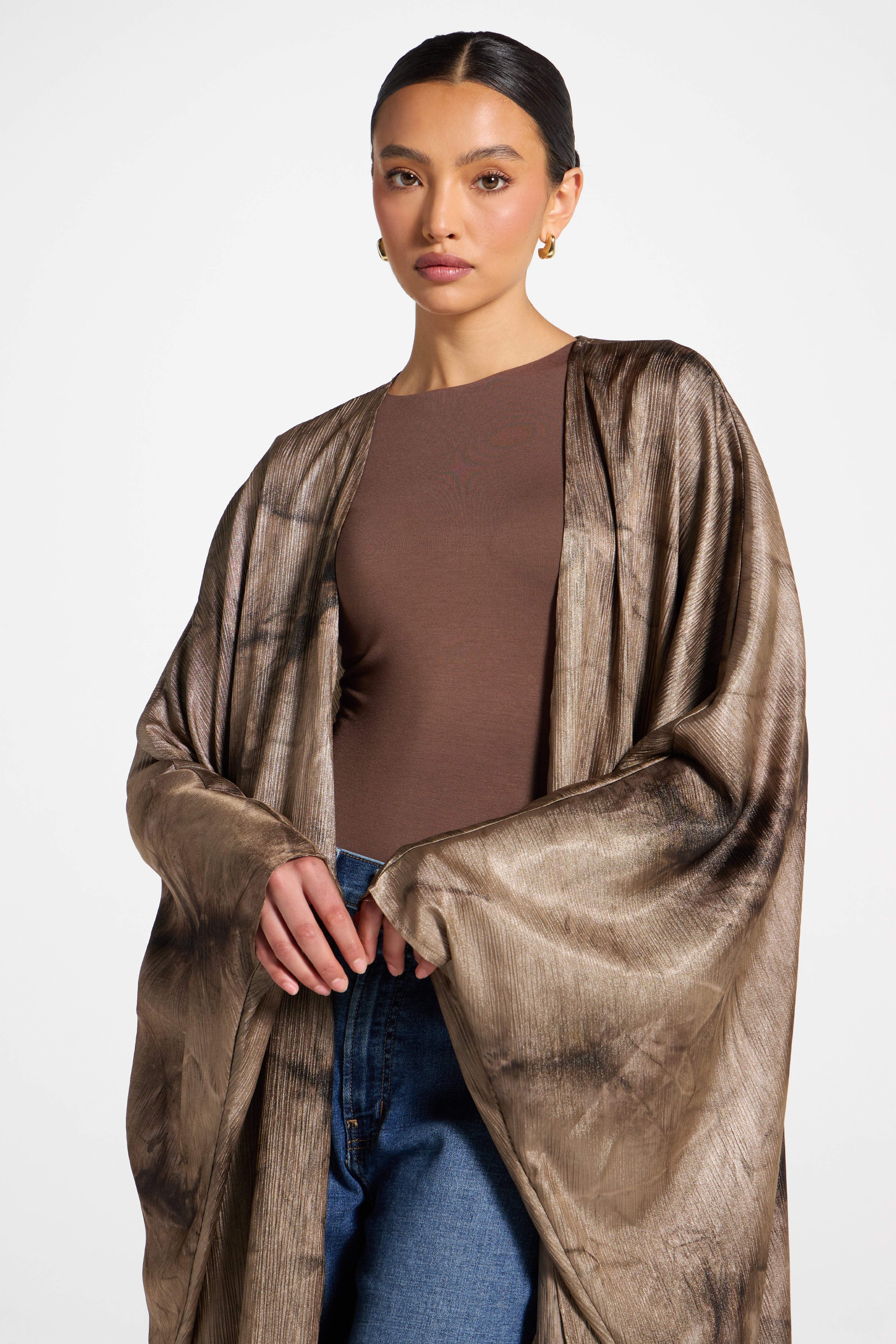Printed Open Abaya - Coffee Abayas Veiled