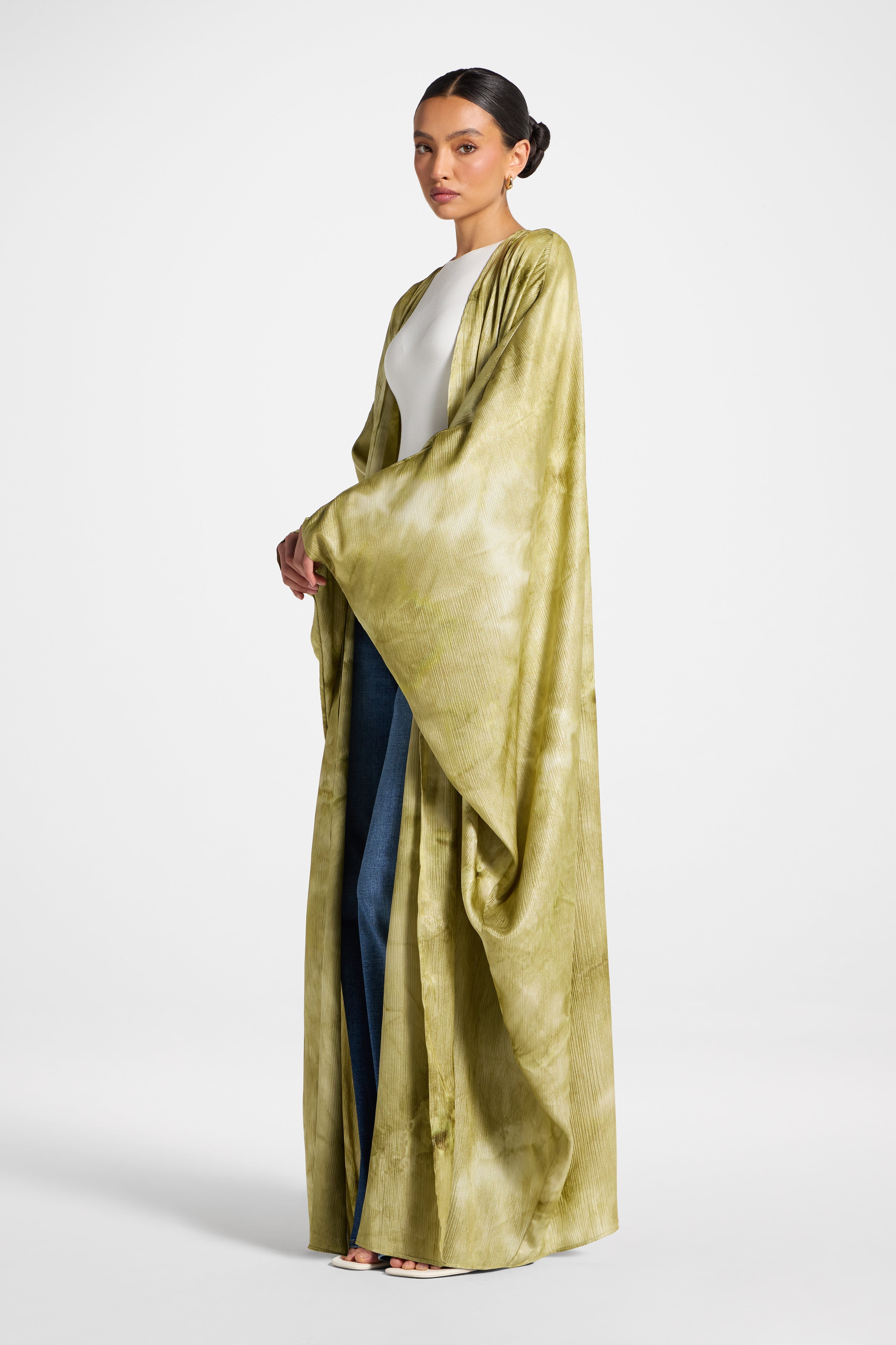 Printed Open Abaya - Sage Abayas Veiled