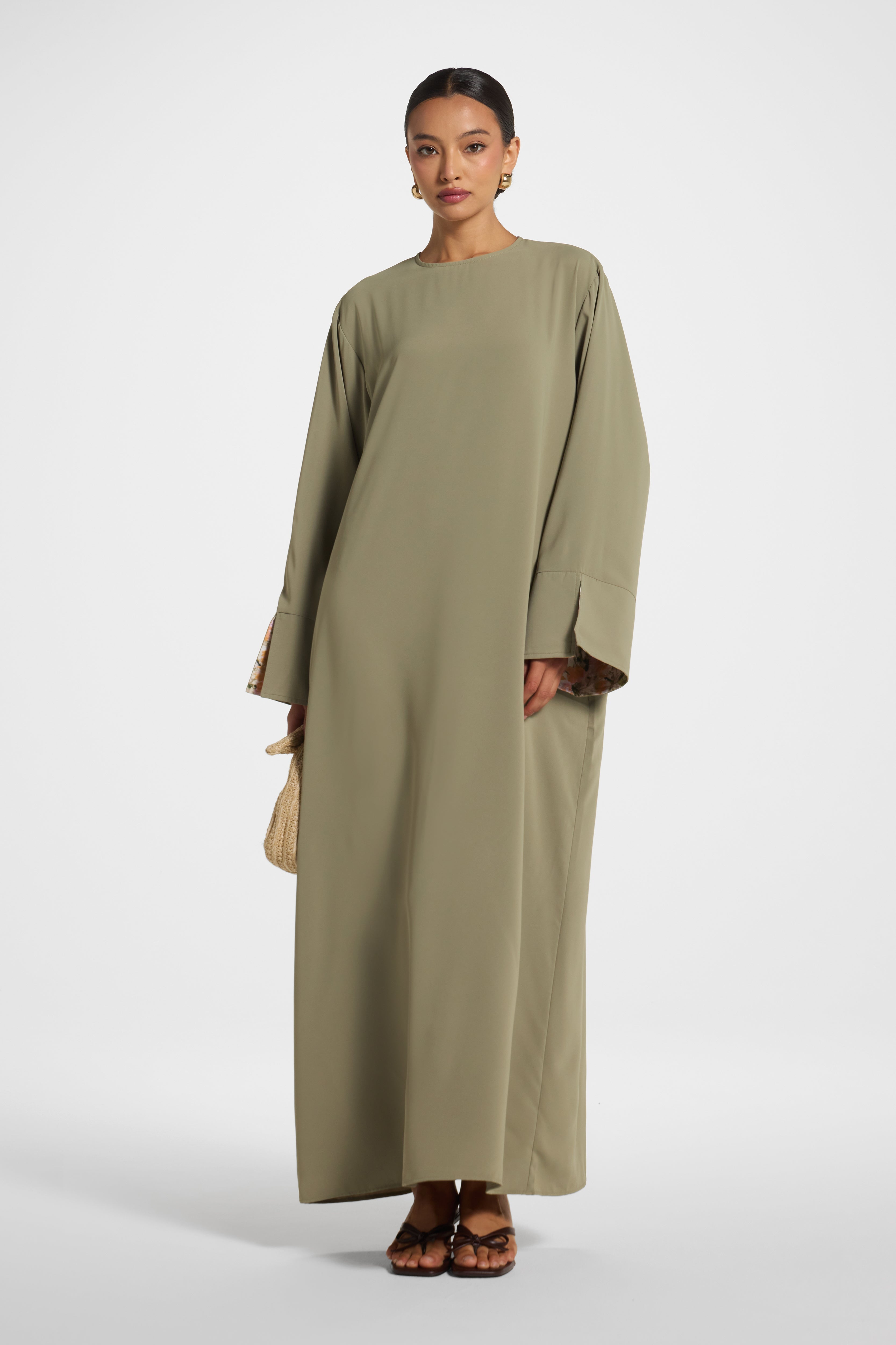 Printed Sleeve Closed Abaya - Sage Veiled