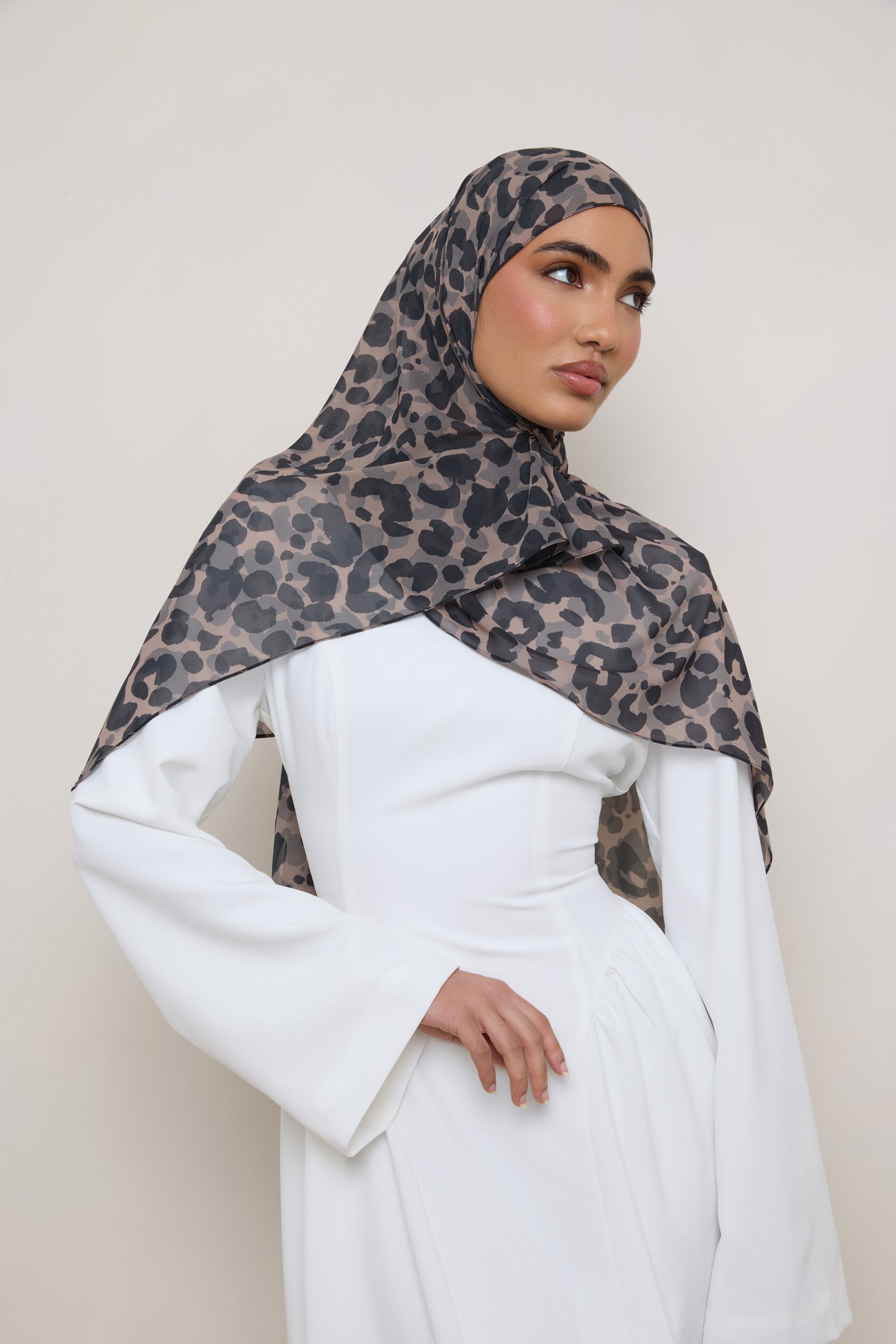 Printed Square Chiffon Hijab - Dune Spots Hijab Veiled