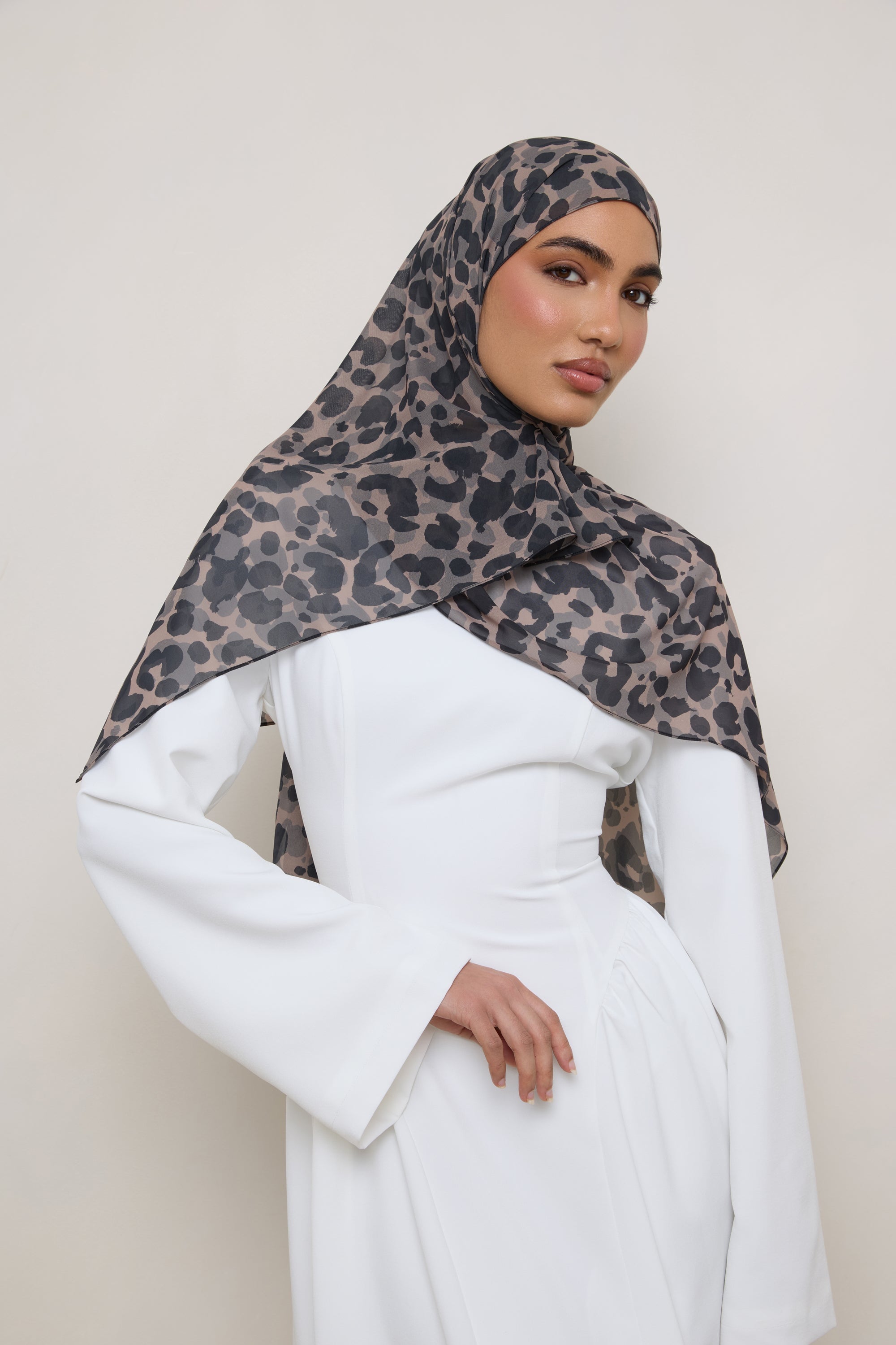 Printed Square Chiffon Hijab - Dune Spots Hijab Veiled