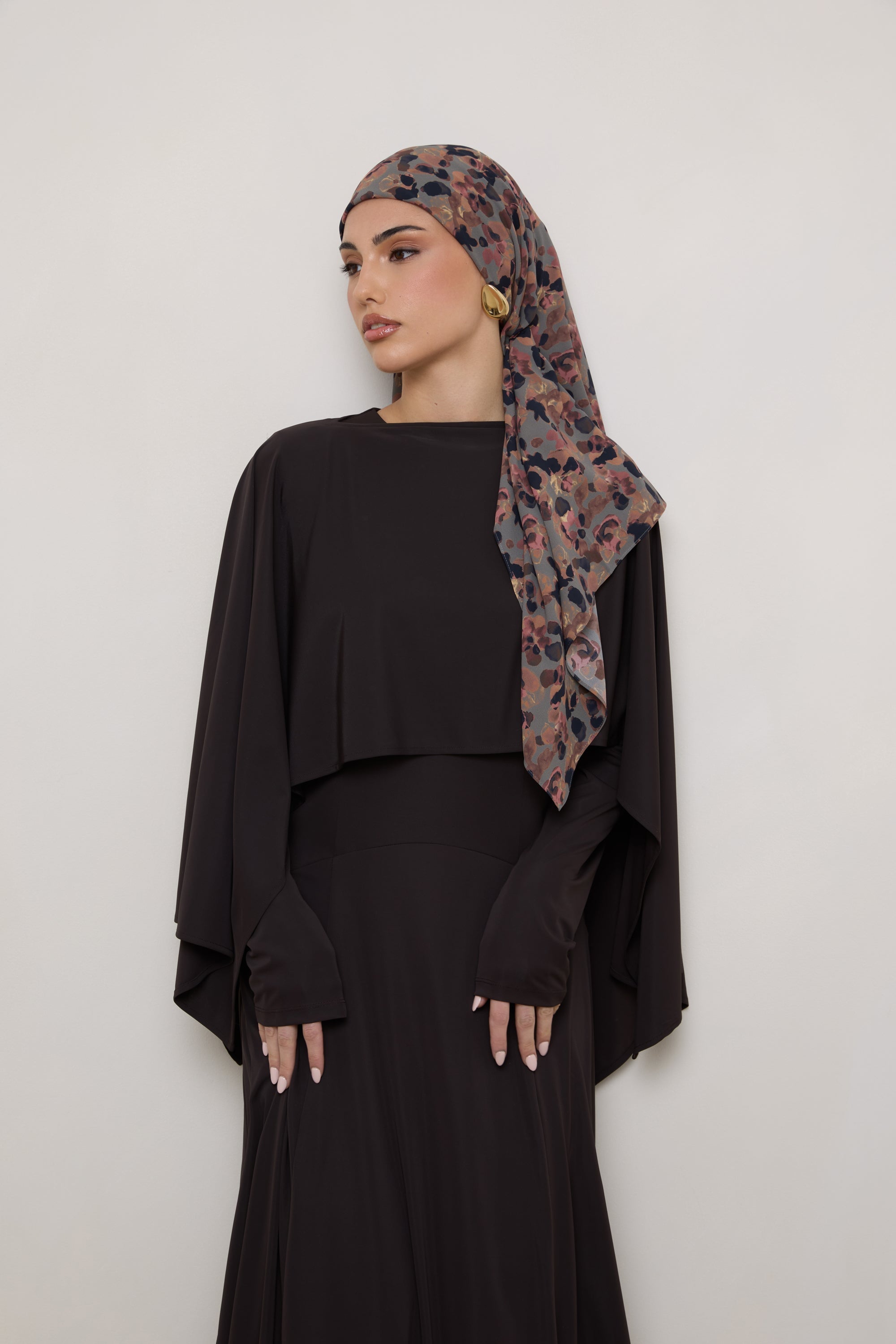 Printed Square Chiffon Hijab - Watercolor Bloom Hijab Veiled