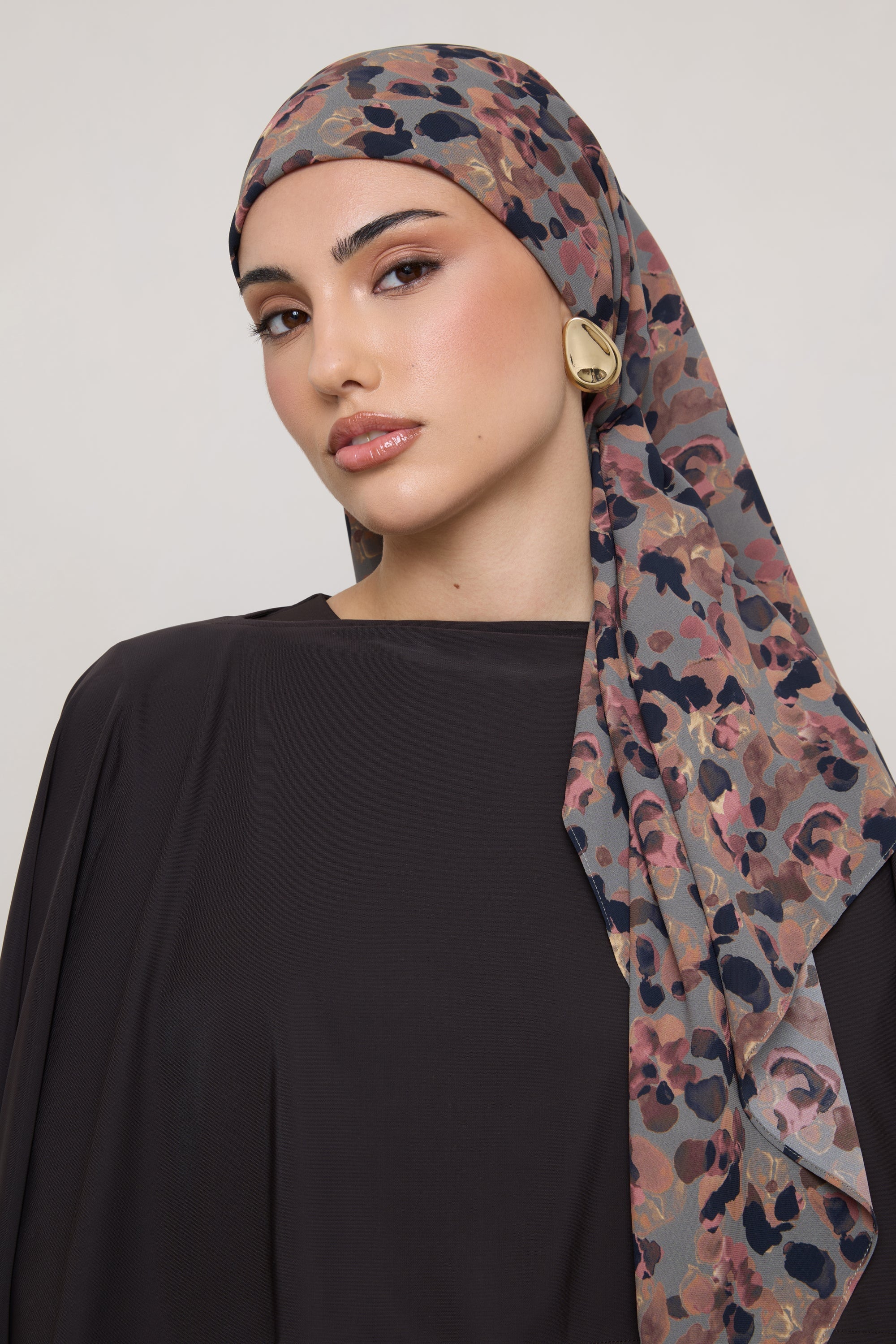 Printed Square Chiffon Hijab - Watercolor Bloom Hijab Veiled