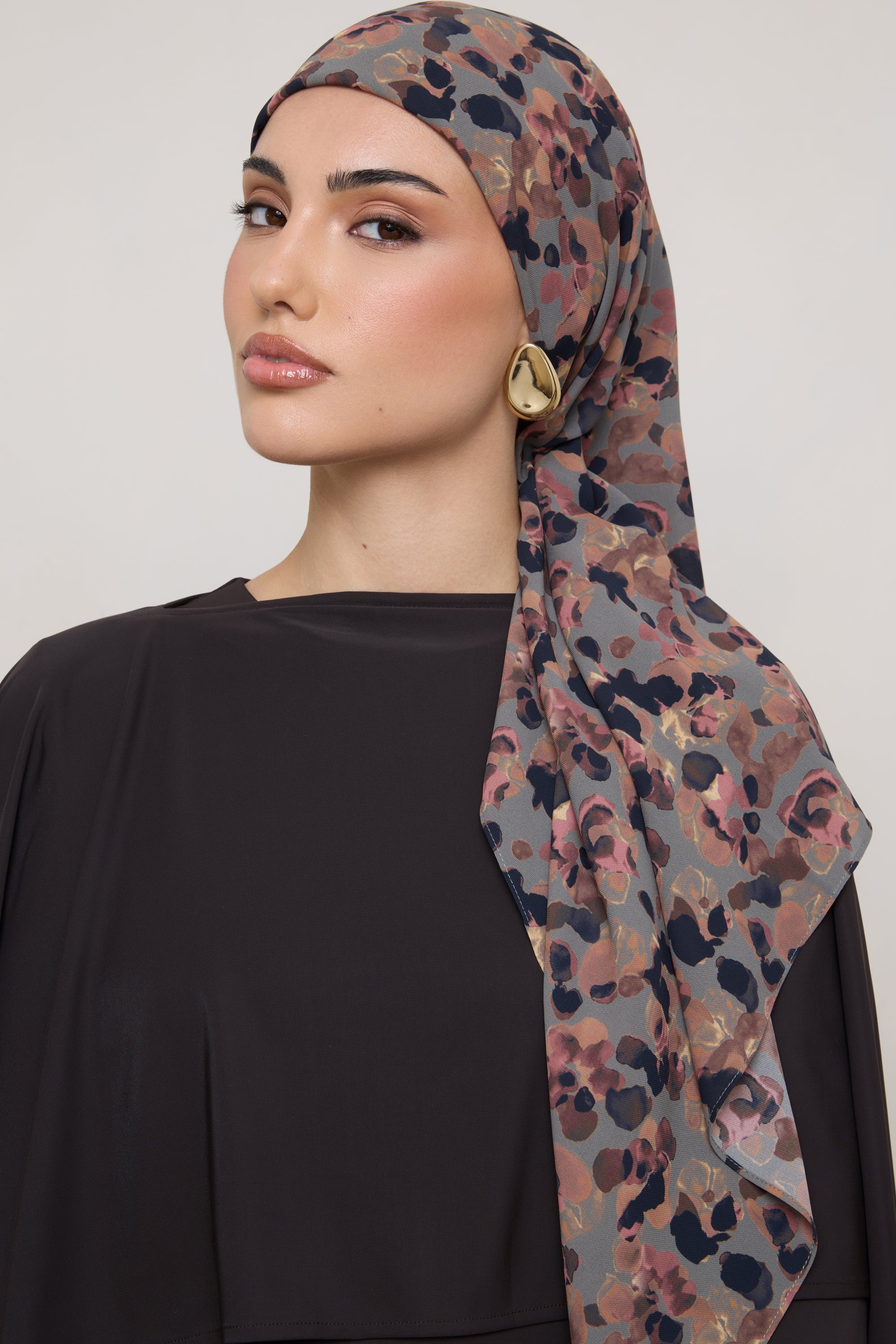 Printed Square Chiffon Hijab - Watercolor Bloom Hijab Veiled