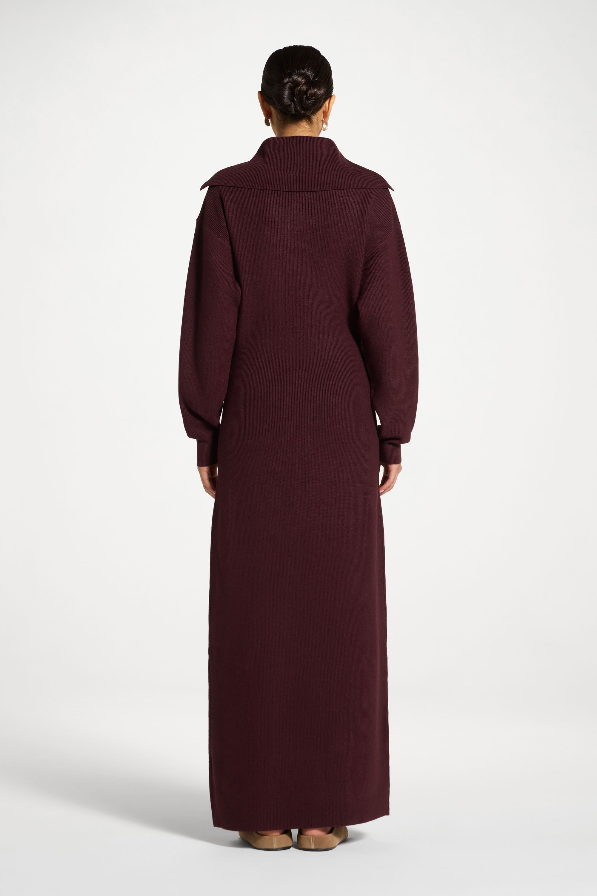 Quarter Zip Knit Maxi Dress - Chocolate Truffle Abayas Veiled