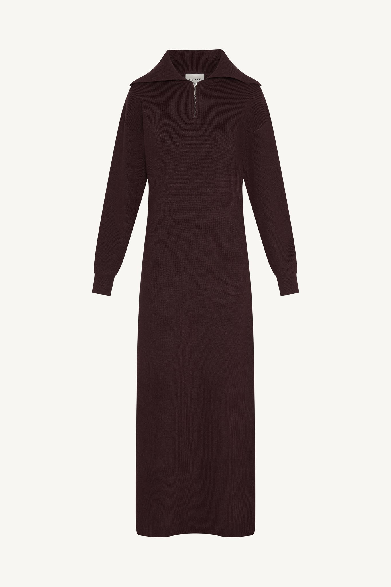 Quarter Zip Knit Maxi Dress - Chocolate Truffle Abayas Veiled