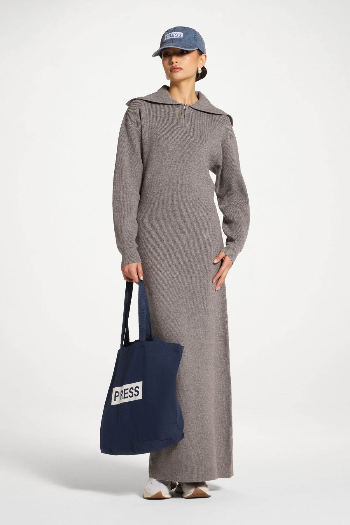 grey zip up dress Quarter Knit Maxi Corset dress