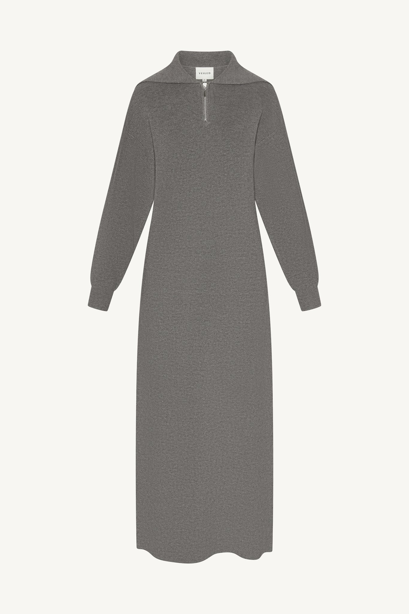 Quarter Zip Knit Maxi Dress - Heather Grey Abayas Veiled