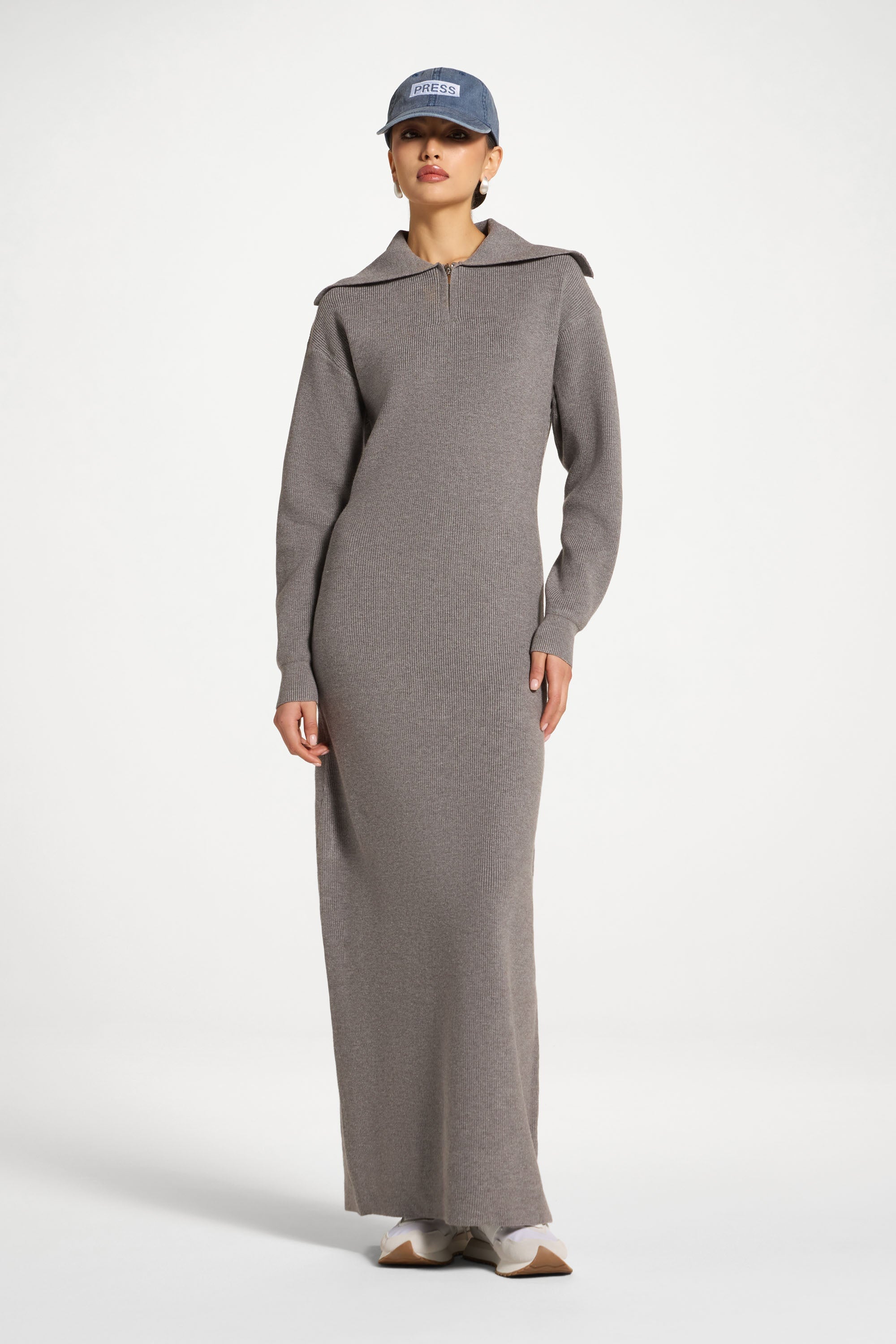Quarter Zip Knit Maxi Dress - Heather Grey Abayas Veiled