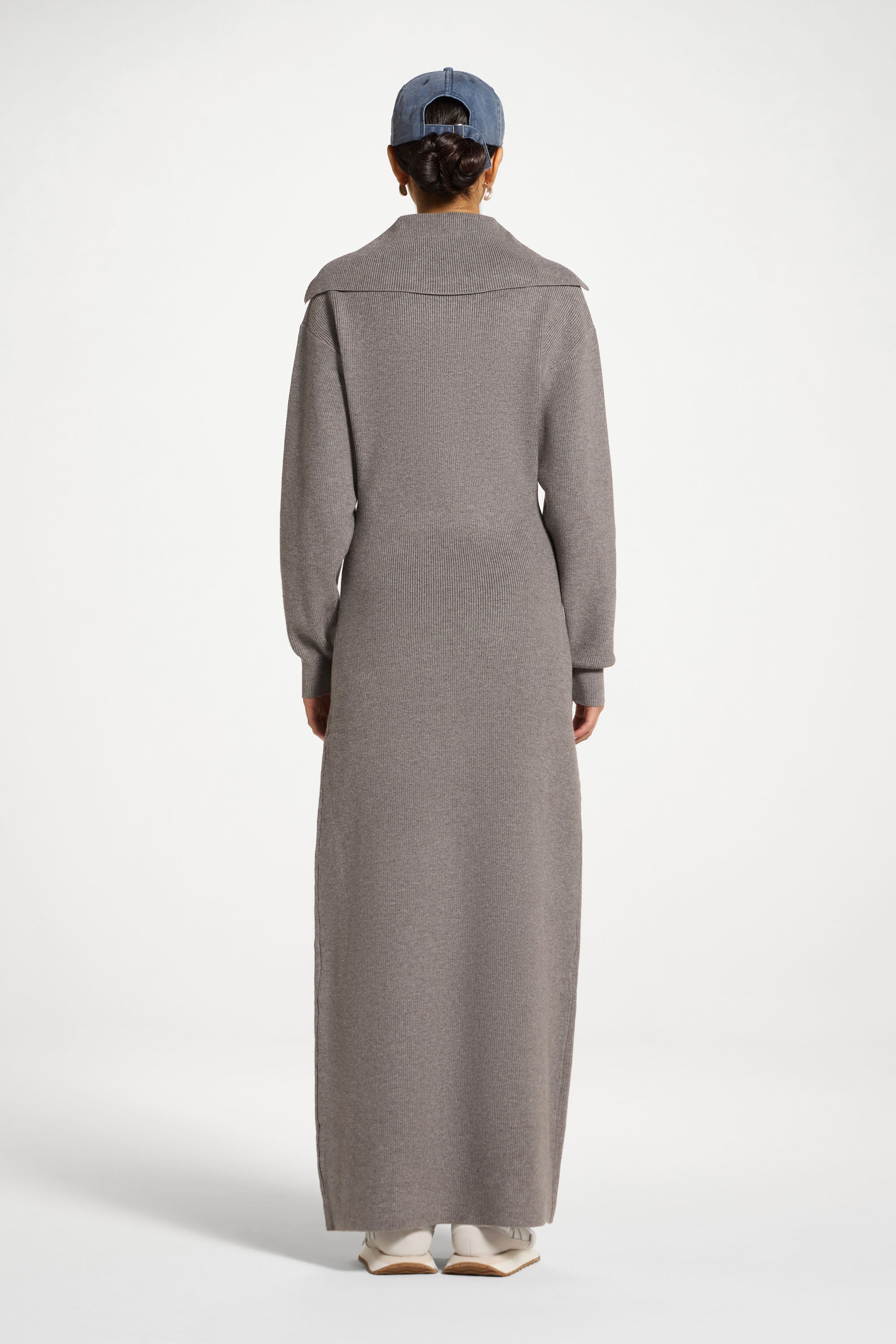 Quarter Zip Knit Maxi Dress - Heather Grey Abayas Veiled